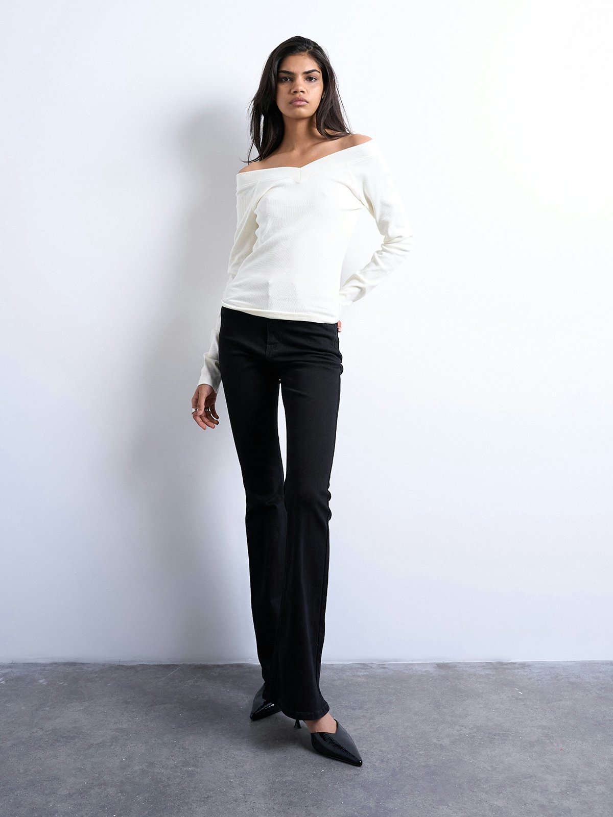 Topshop Jamie High Rise Flare Denim Jeans Black Denim