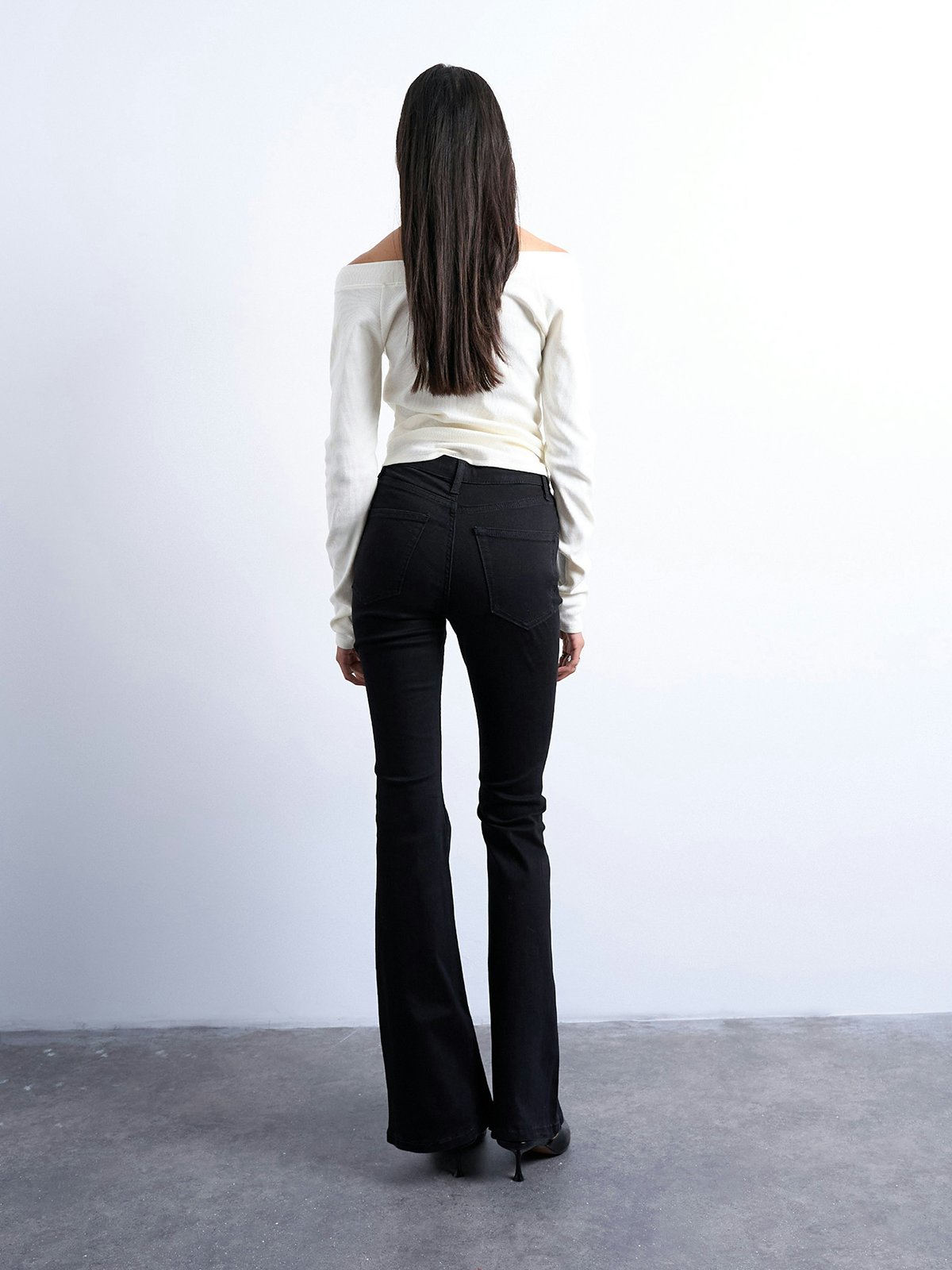 Topshop Jamie High Rise Flare Denim Jeans Black Denim