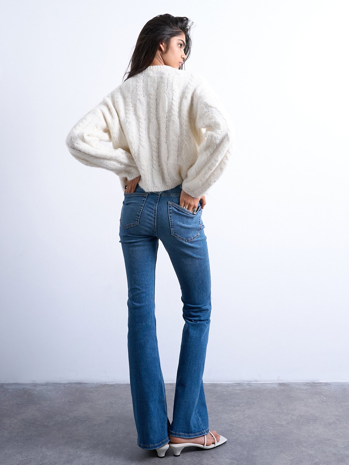 Topshop Jamie High Rise Flare Denim Jeans Medium Blue Denim