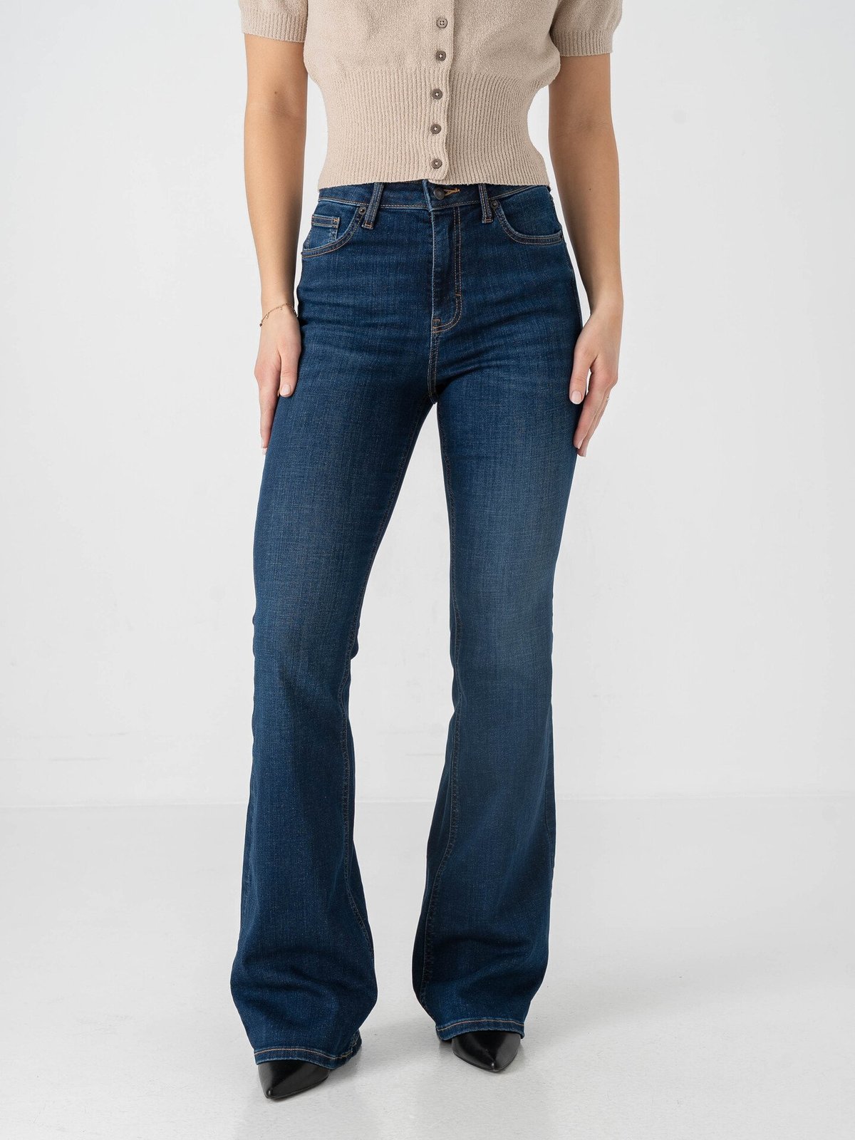 Topshop Jamie High Rise Flare Denim Jeans Medium Blue Denim