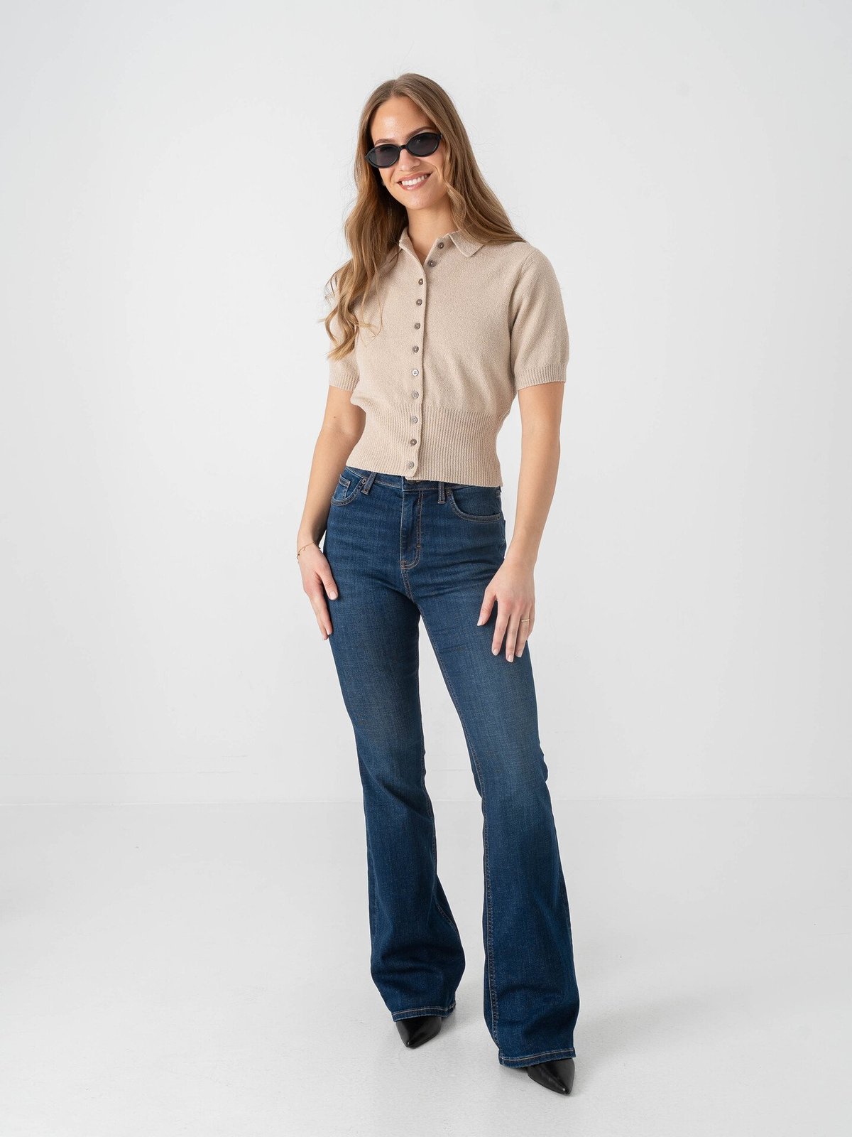 Topshop Jamie High Rise Flare Denim Jeans Medium Blue Denim