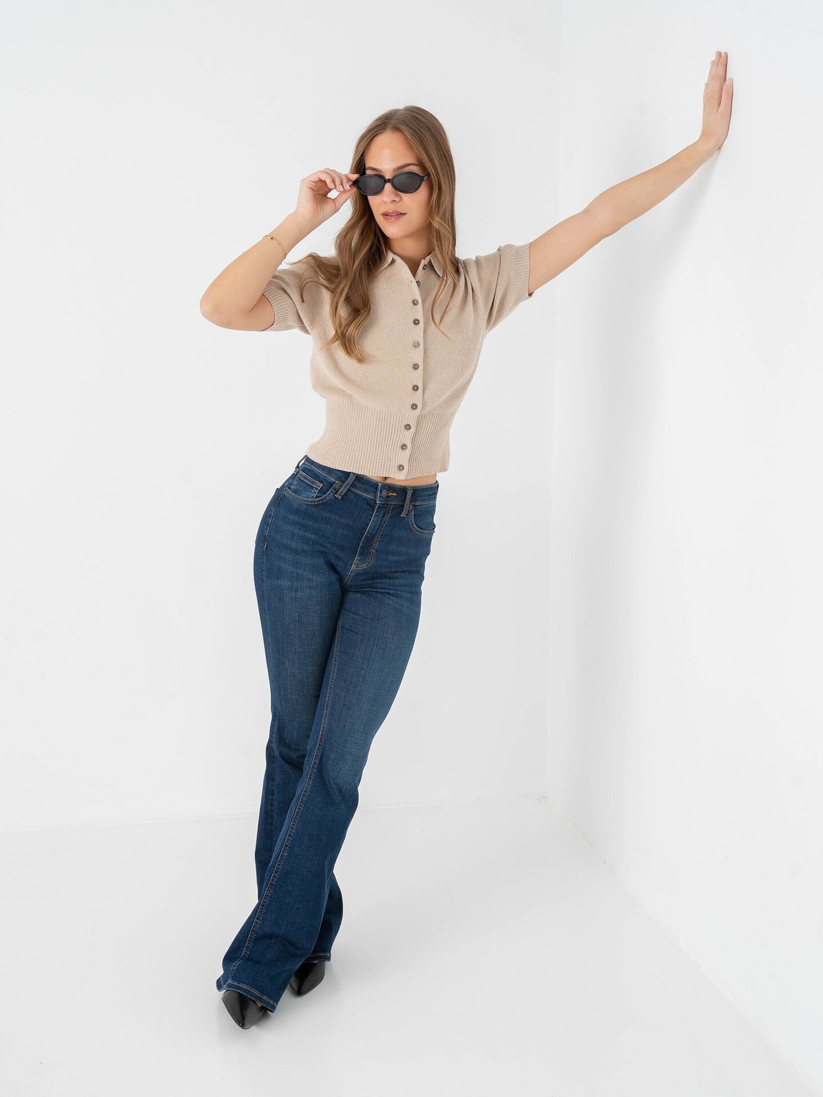 Topshop Jamie High Rise Flare Denim Jeans Medium Blue Denim
