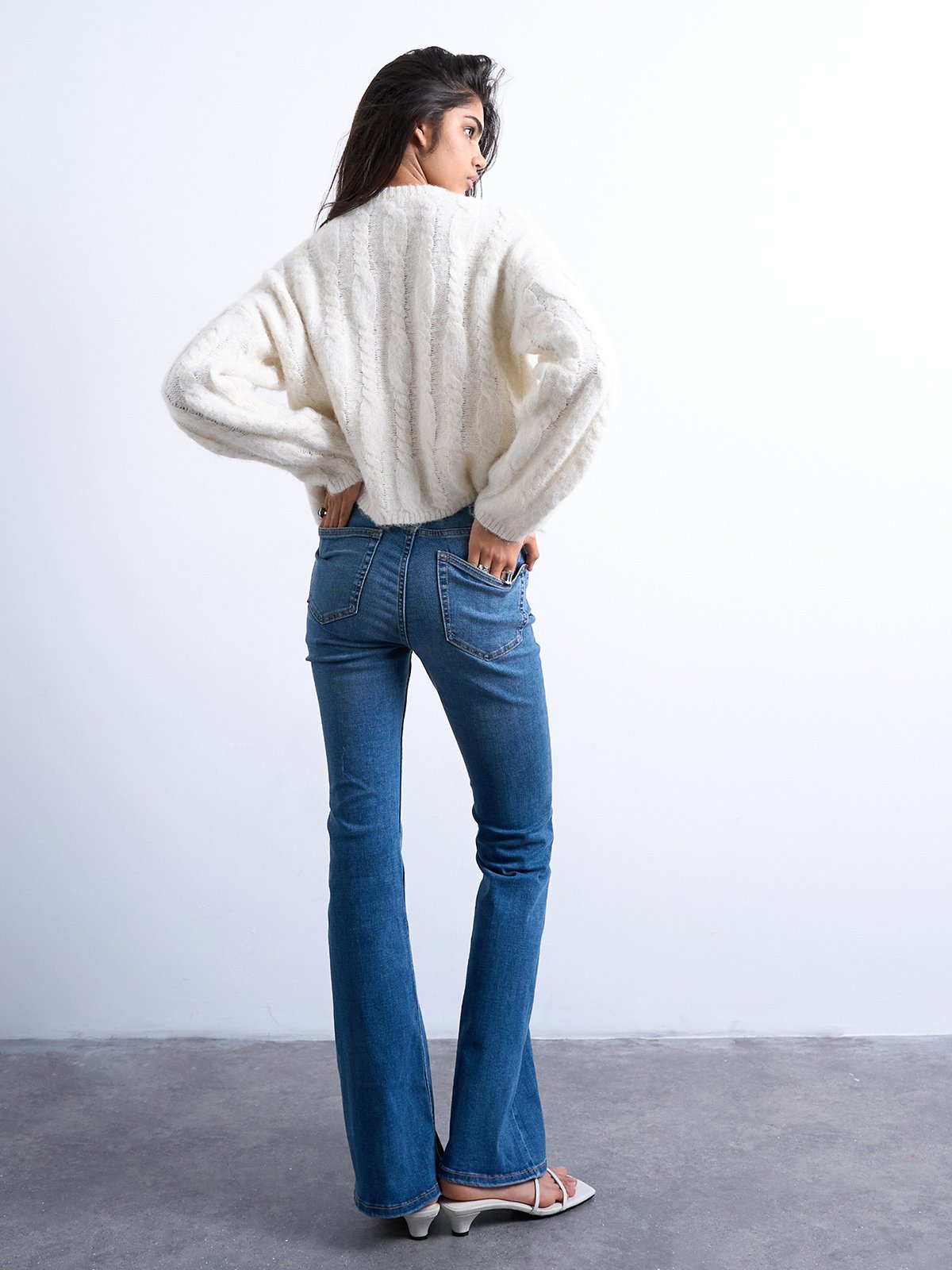 Topshop Jamie High Rise Flare Denim Jeans Medium Blue Denim