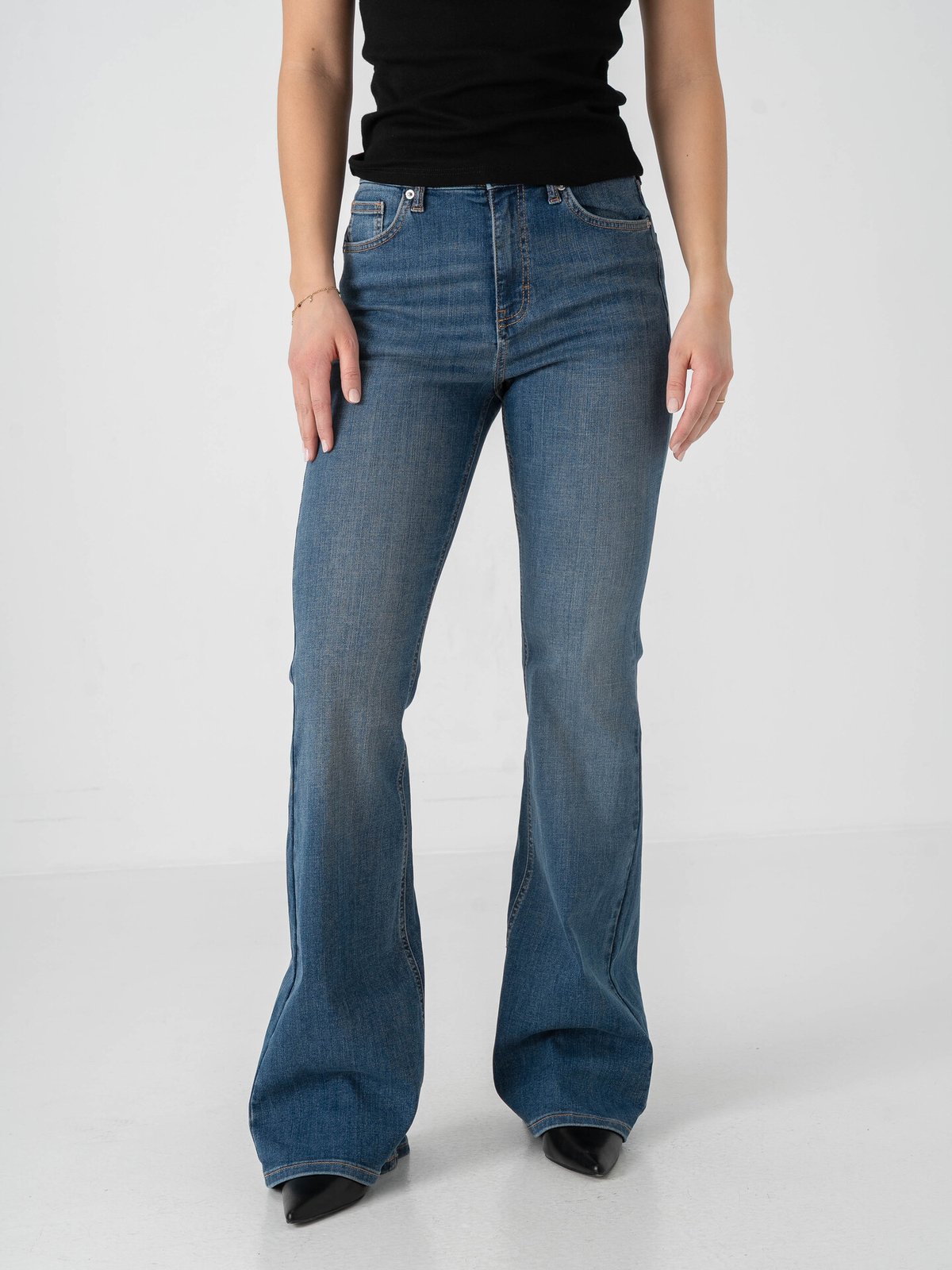 Topshop Jamie High Rise Flare Denim Jeans Medium Blue Denim
