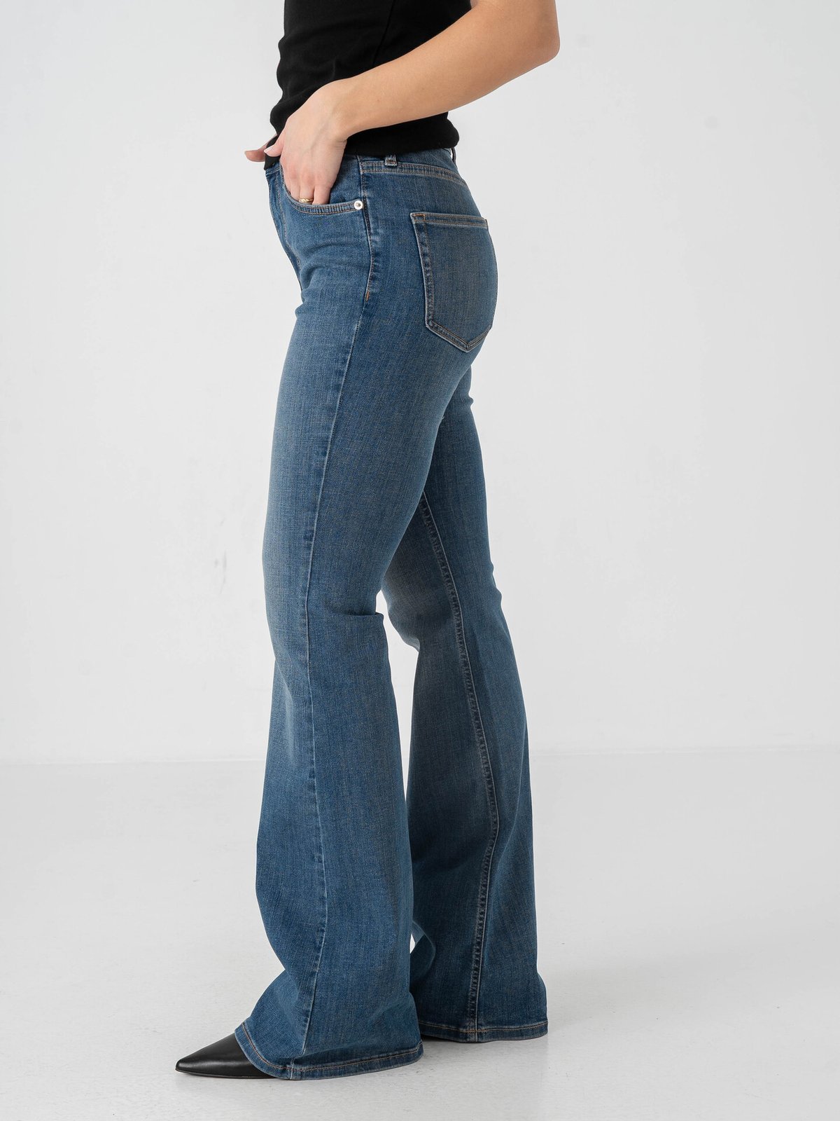 Topshop Jamie High Rise Flare Denim Jeans Medium Blue Denim