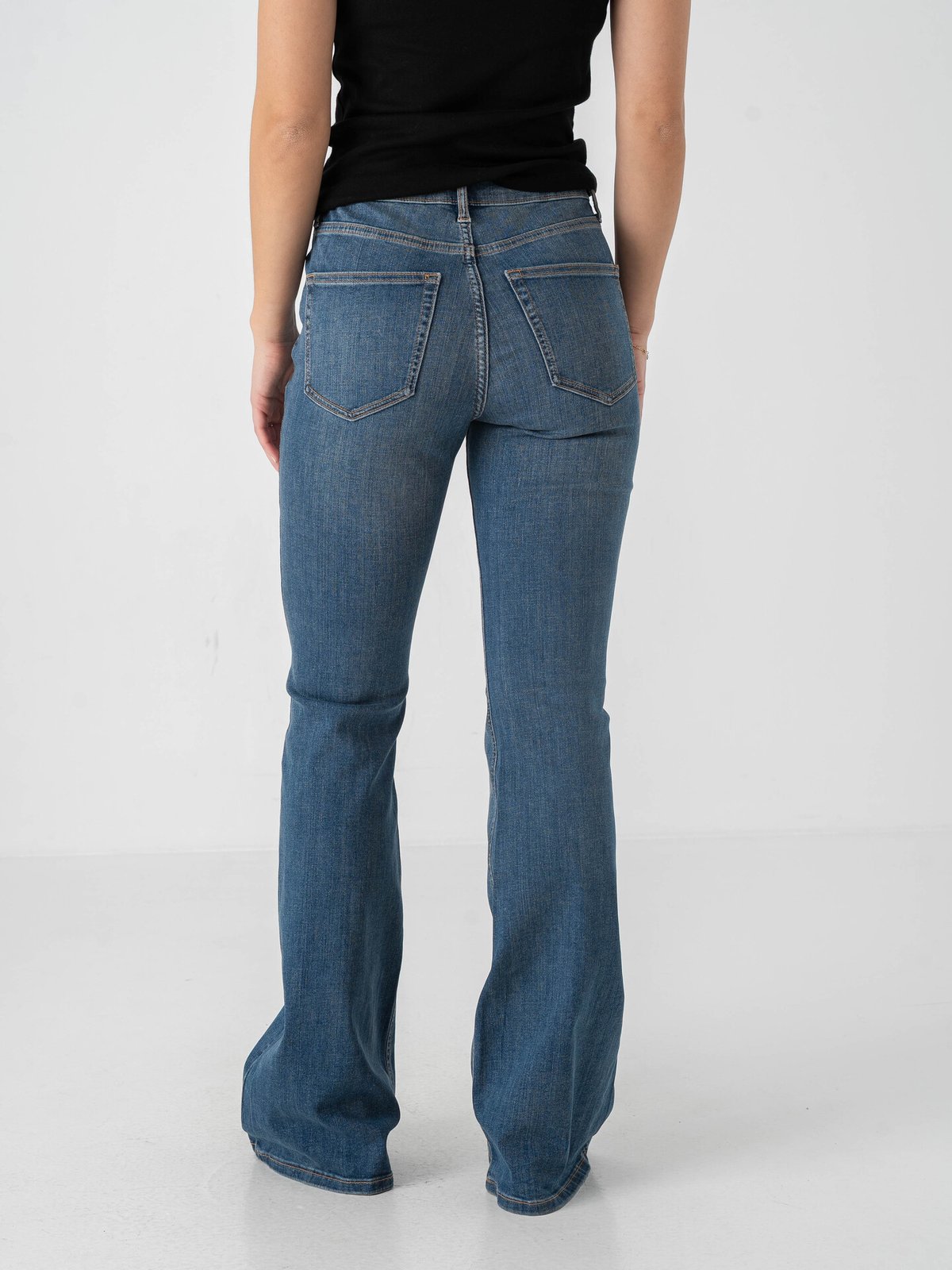 Topshop Jamie High Rise Flare Denim Jeans Medium Blue Denim
