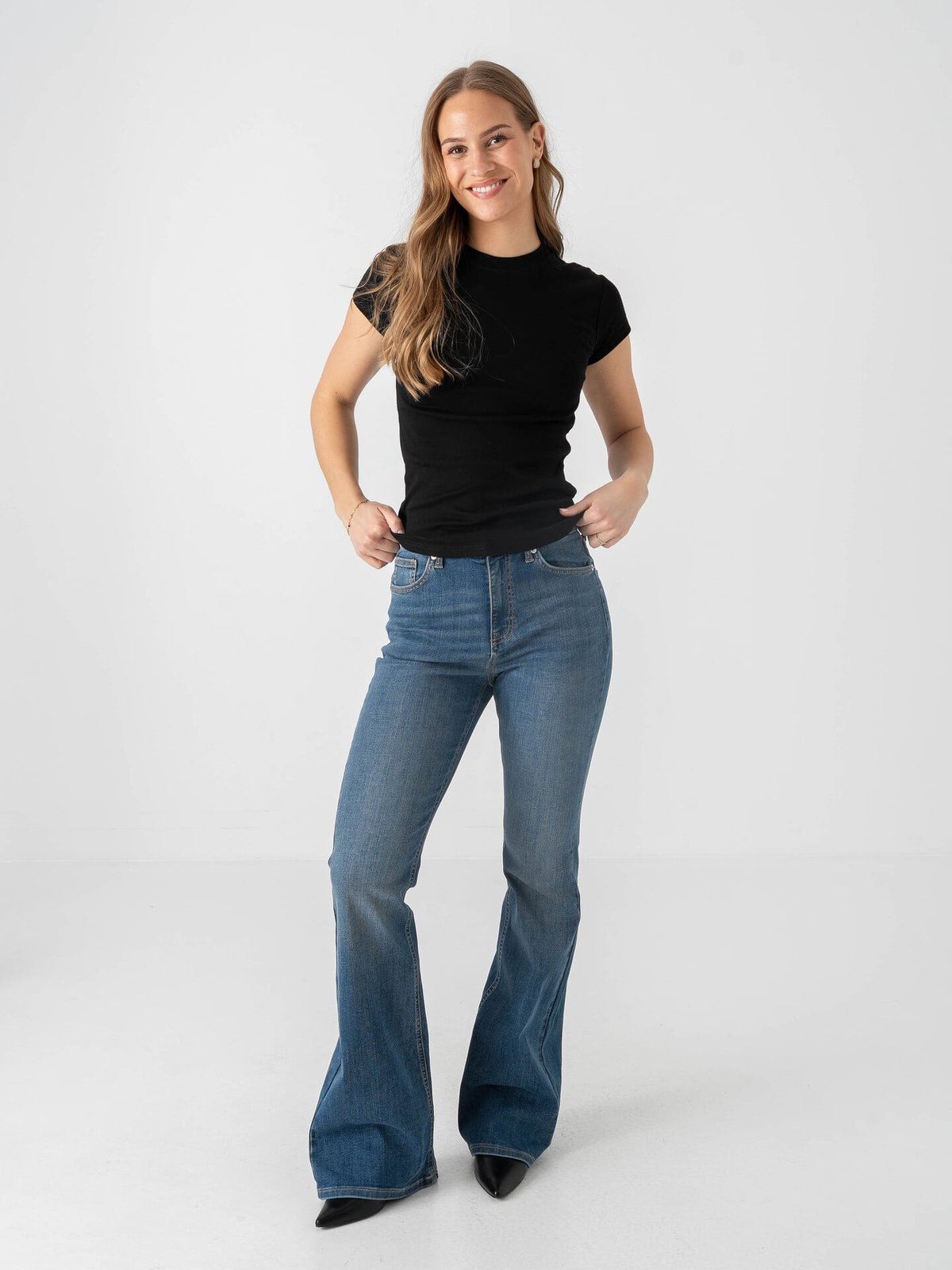 Topshop Jamie High Rise Flare Denim Jeans Medium Blue Denim