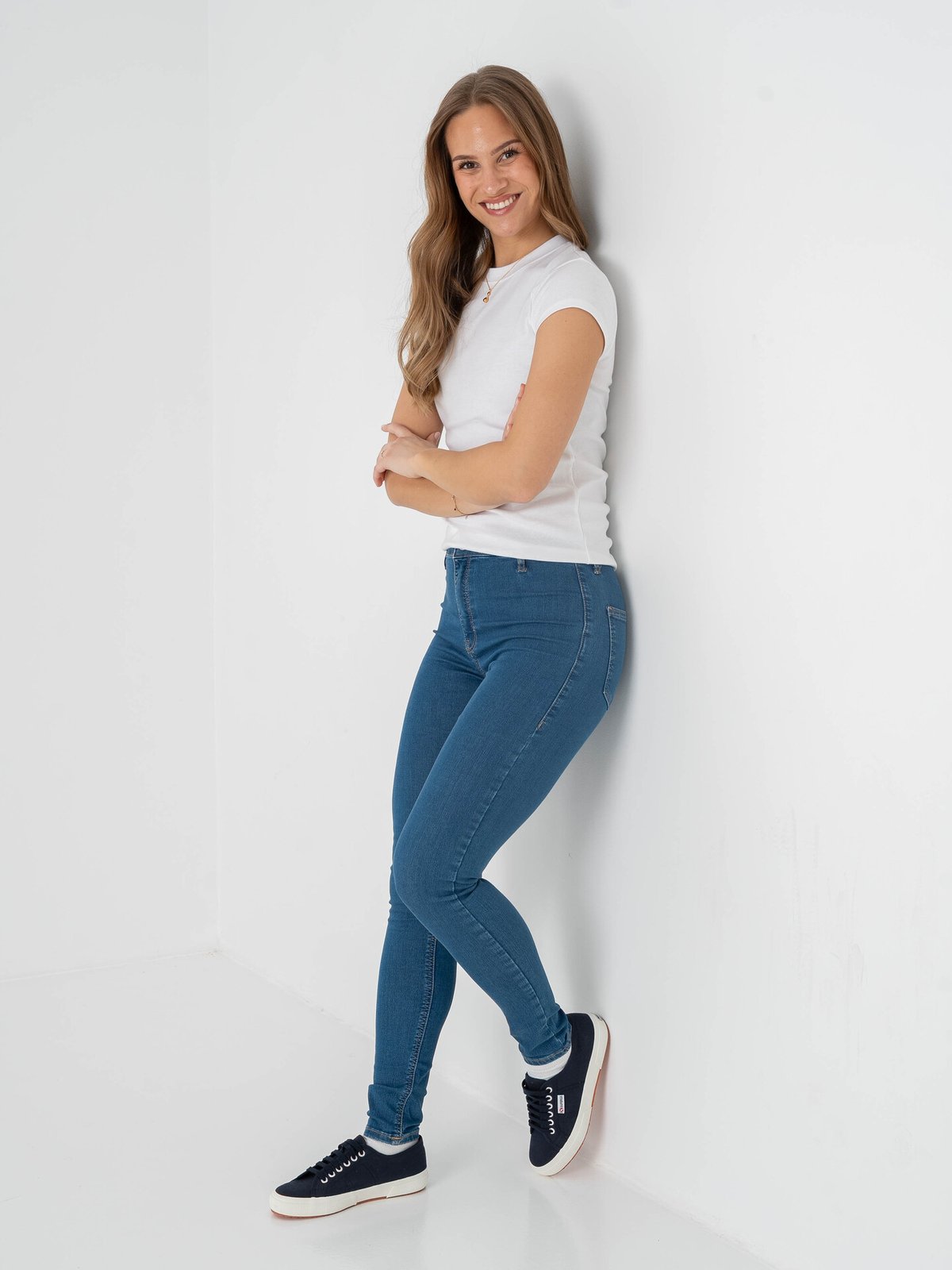 Topshop Joni High Rise Skinny Denim Jeans Medium Blue Denim