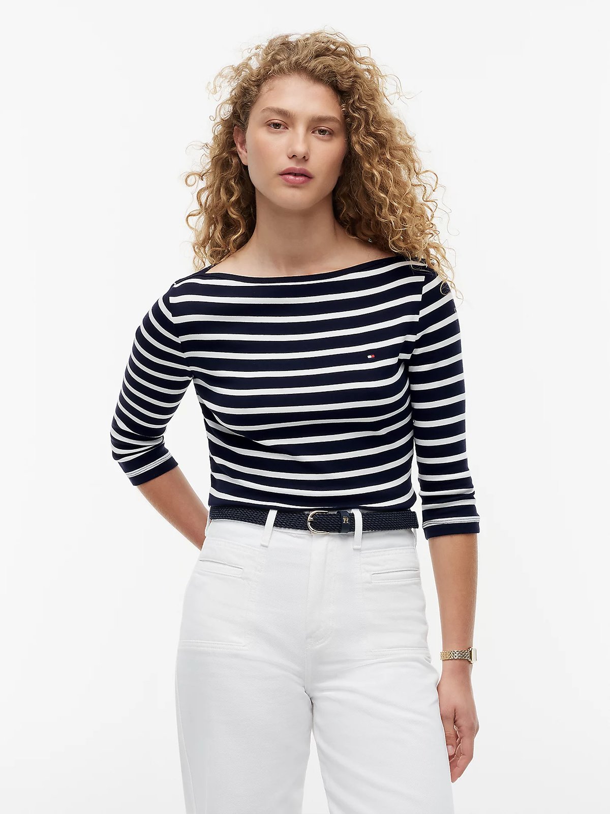 Tommy Hilfiger New Cody Slim Boat Neck 3/4 Sleeve Breton navy blue/ ecru