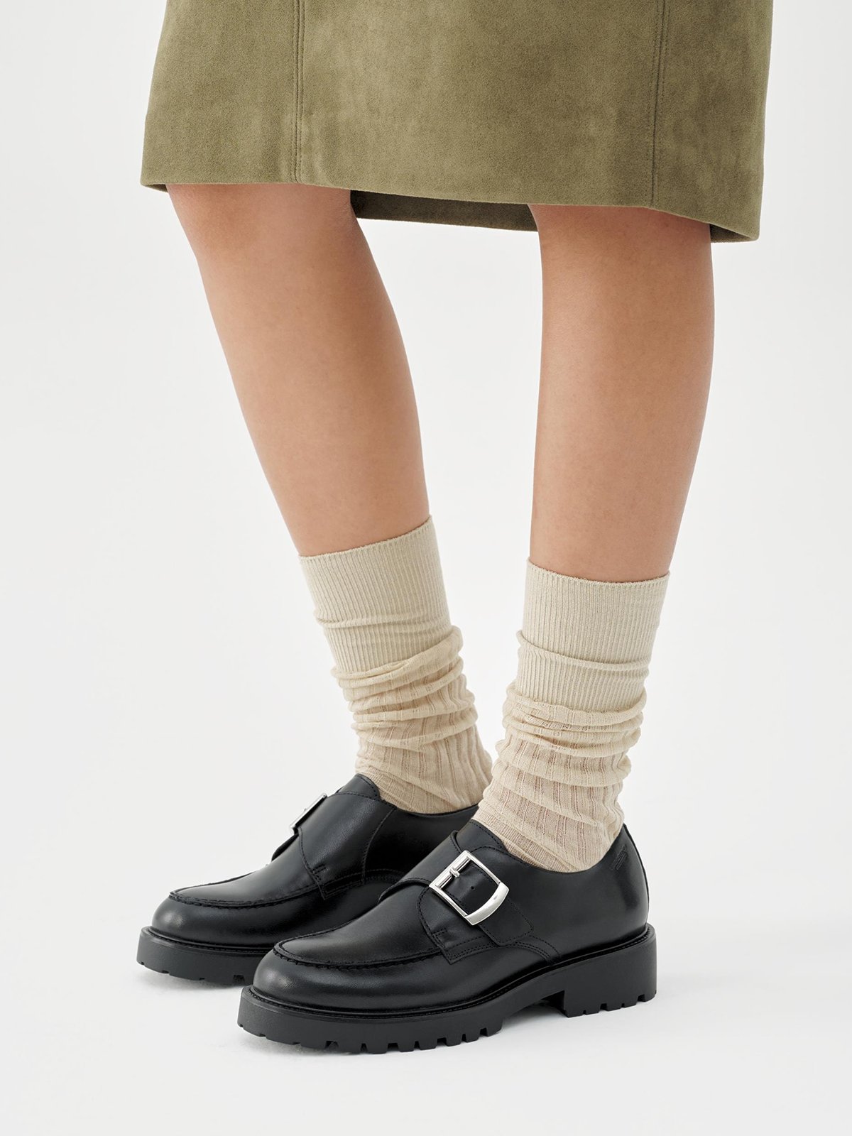 Vagabond Kenova Leather Buckle Loafers Svart