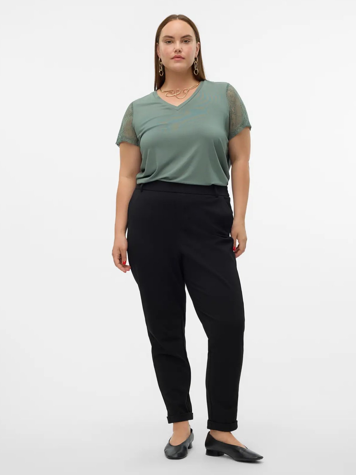Vero Moda Curve Maya Mid Waist Loose Solid Pant Black