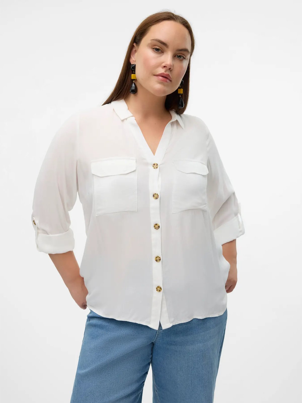 Vero Moda Curve Bumpy Long Sleeve Shirt Hvit