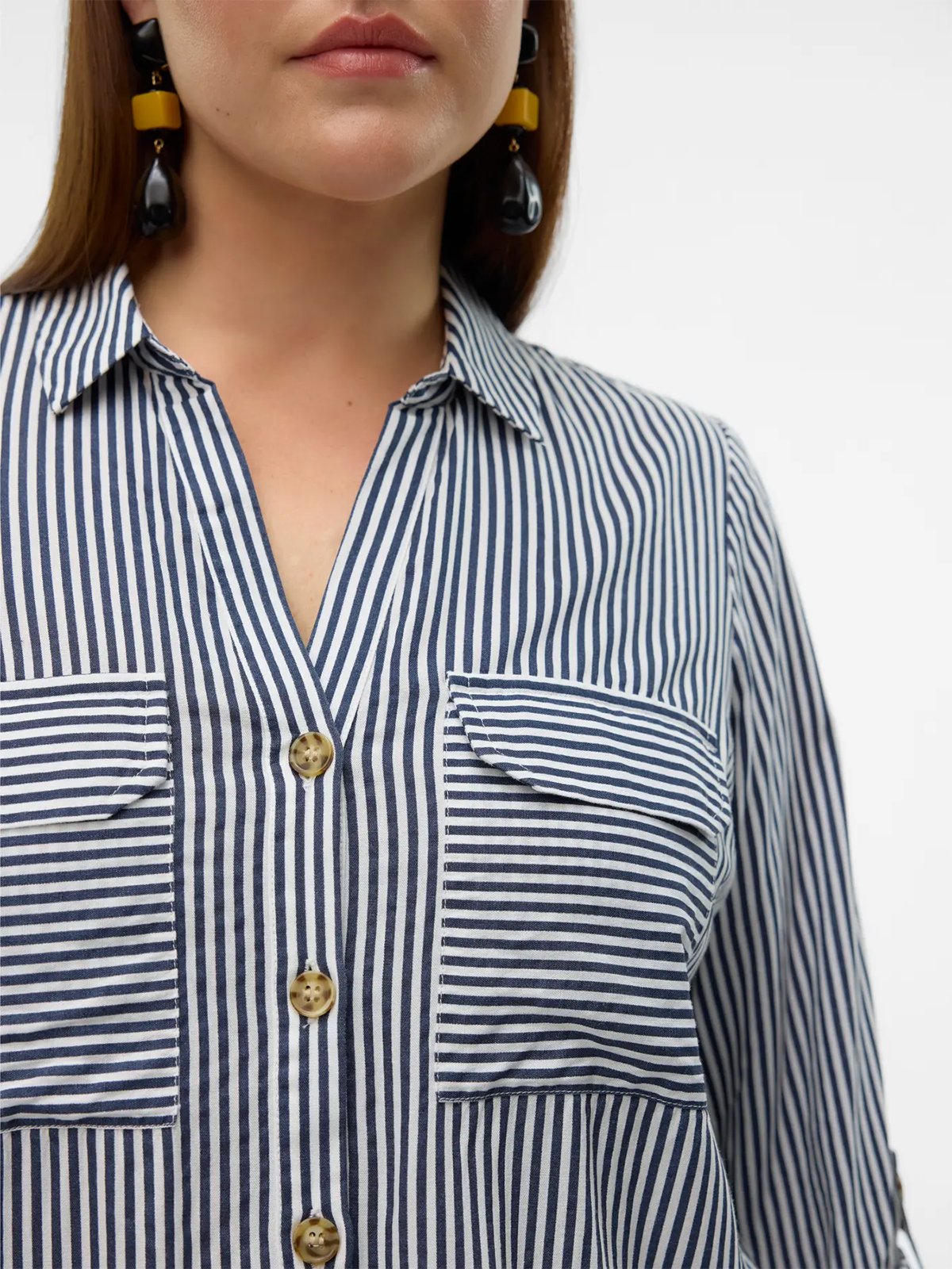 Vero Moda Curve Bumpy Long Sleeve Shirt Snow White India ink