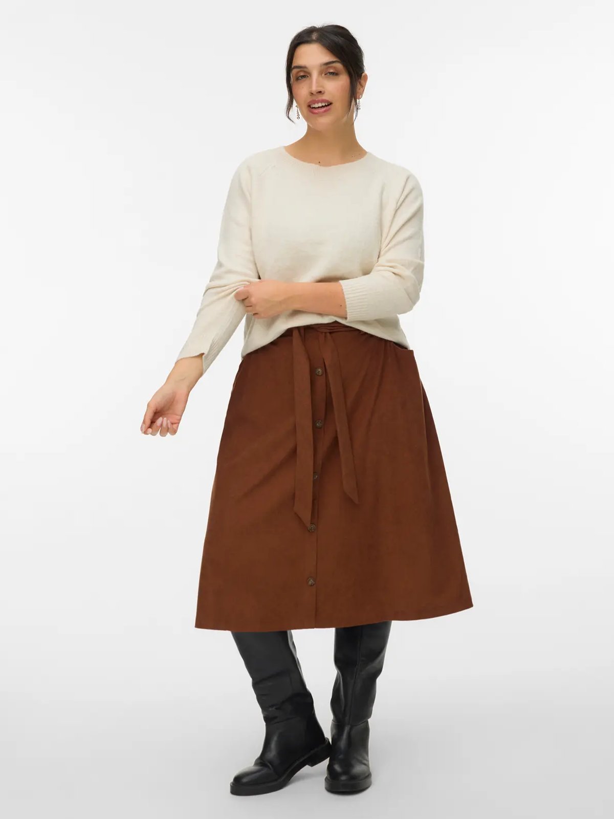 Vero Moda Curve Doffy Long Sleeve O-Neck Blouse Birch W. MELANGE