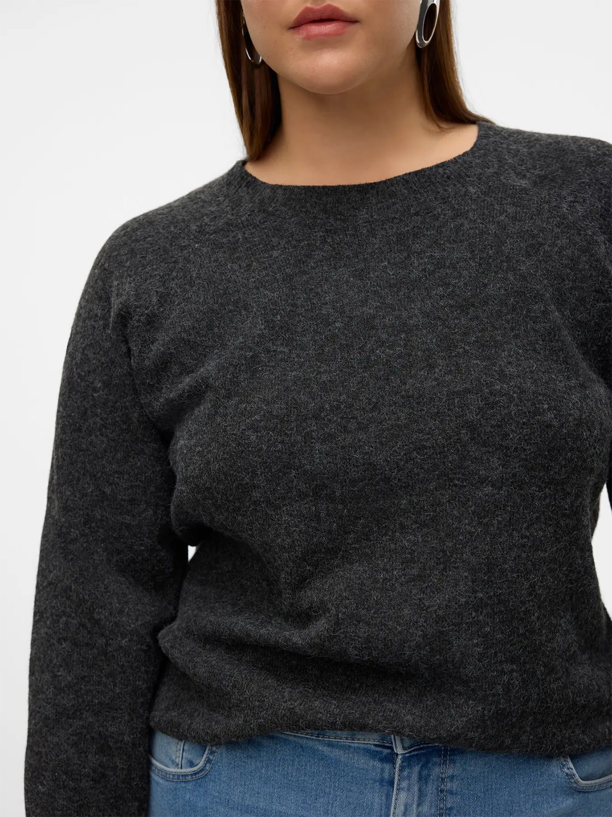 Vero Moda Curve Doffy Long Sleeve O-Neck Blouse Black W. MELANGE