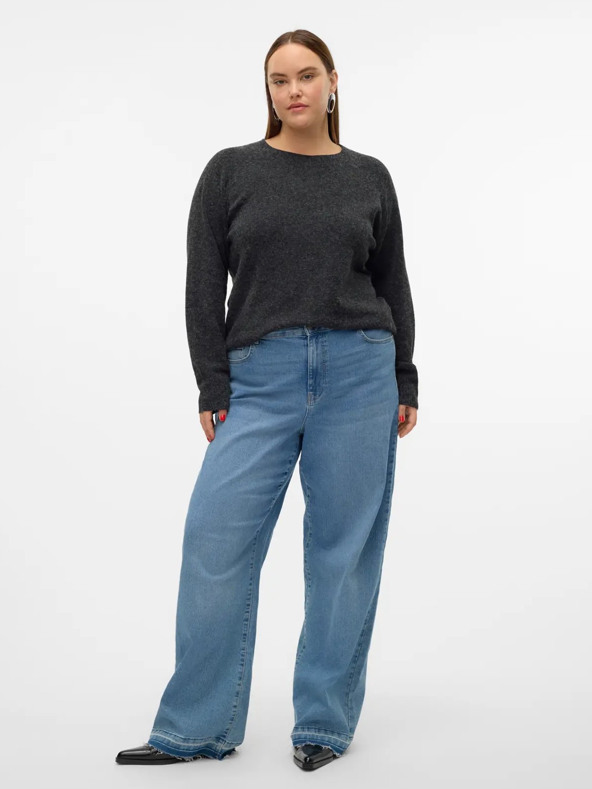 Vero Moda Curve Doffy Long Sleeve O-Neck Blouse Black W. MELANGE