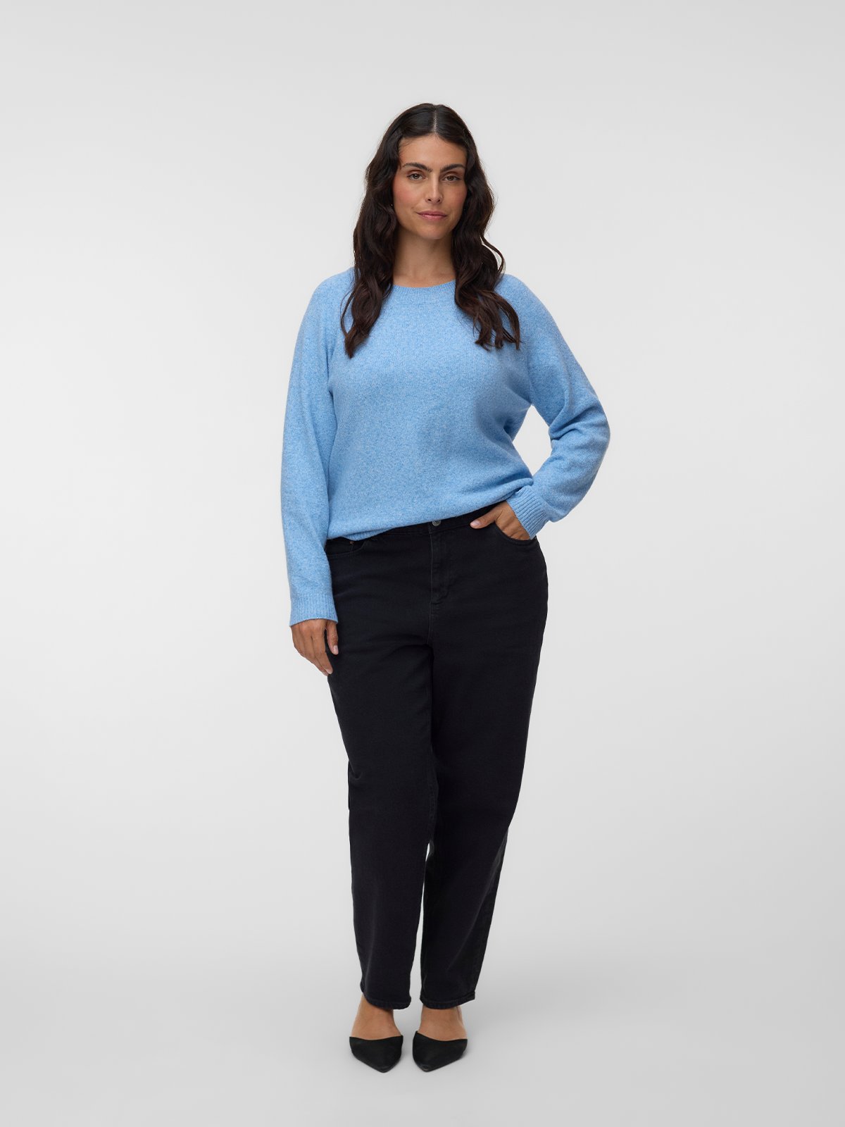 Vero Moda Curve Doffy Long Sleeve O-Neck Blouse Blue Jasper