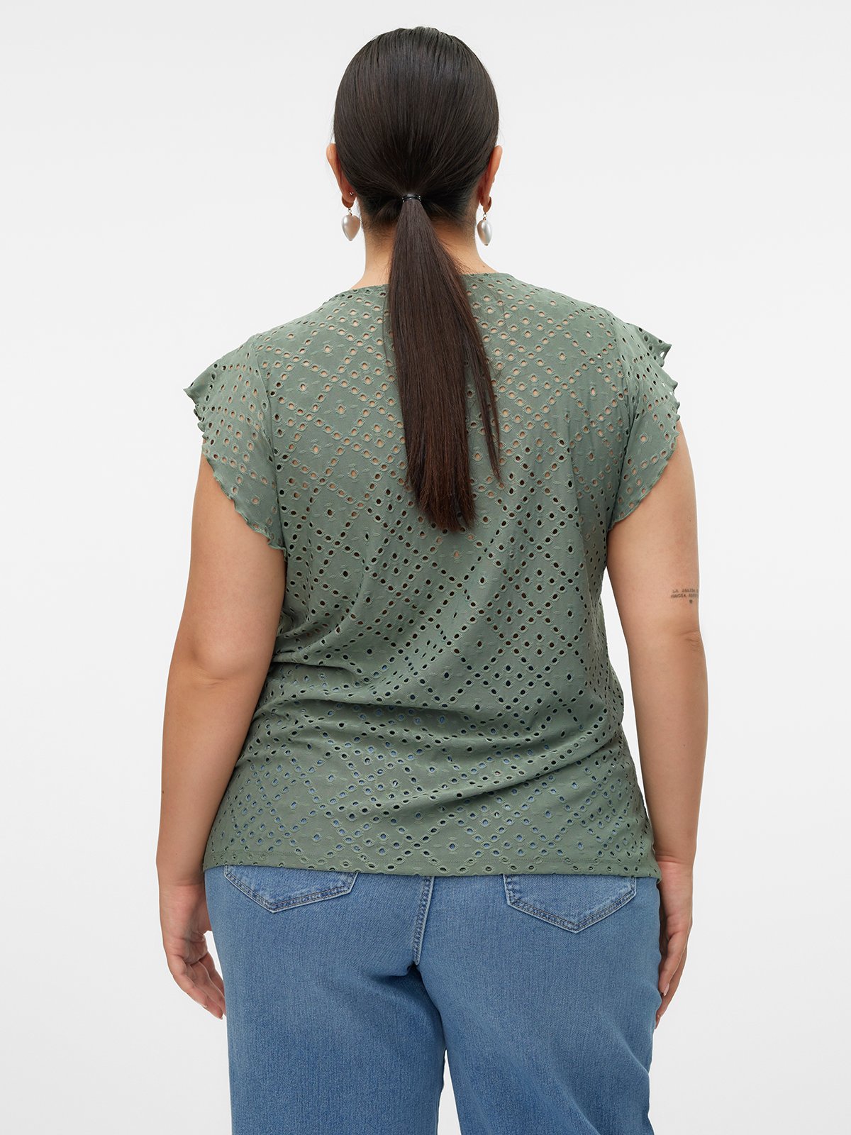 Vero Moda Curve Tassa Short Sleeve Frill Top Laurel Wreath