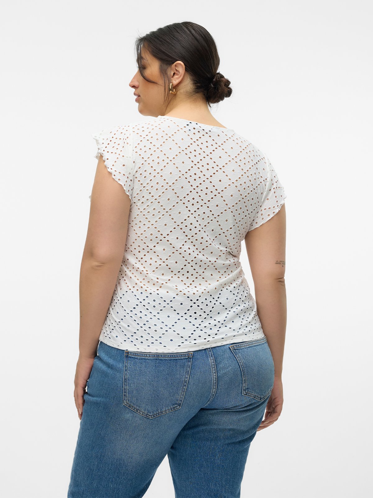 Vero Moda Curve Tassa Short Sleeve Frill Top Snow White