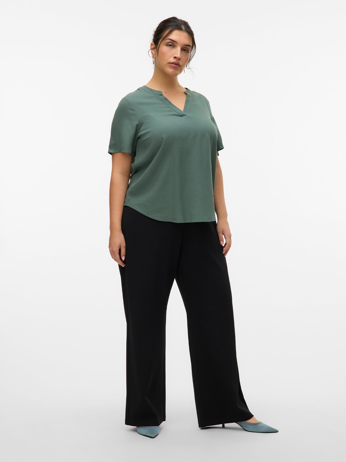 Vero Moda Curve Berlin Zamira Mid Waist Wide Pant Black