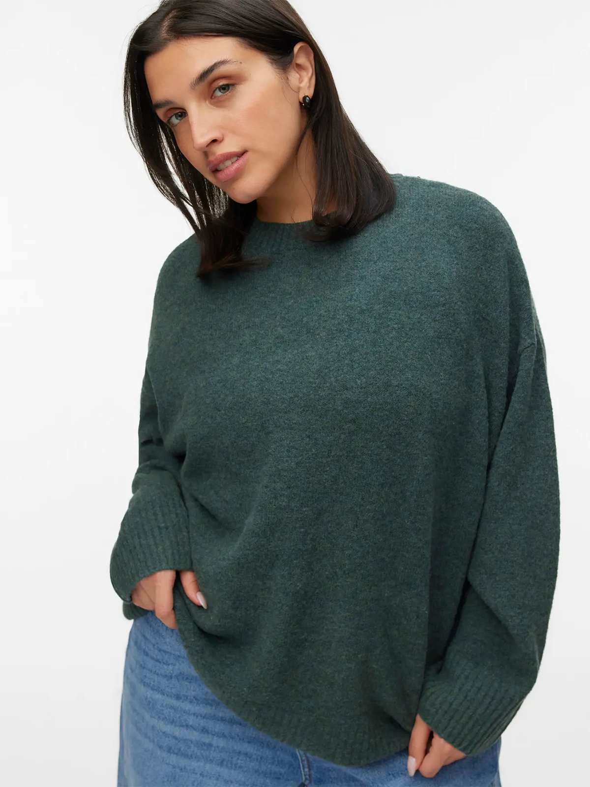 Vero Moda Curve Boom Long Sleeve O-Neck Pullover Balsam Green MELANGE