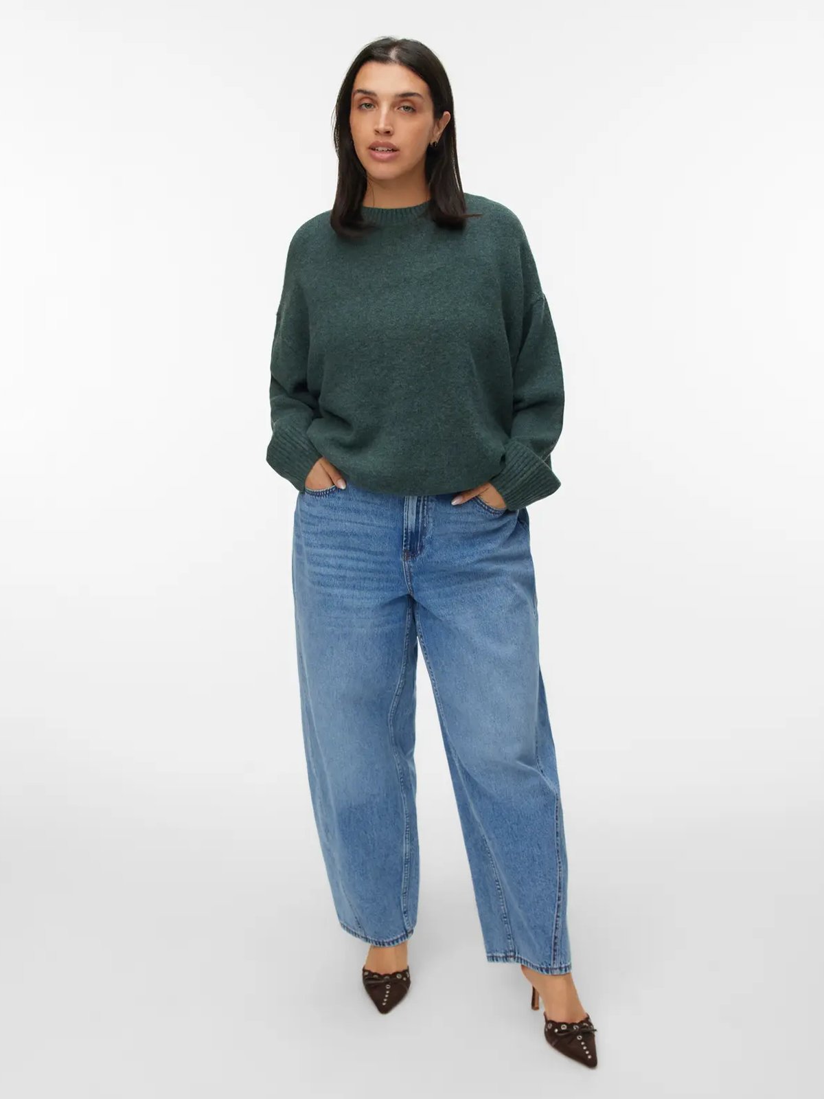 Vero Moda Curve Boom Long Sleeve O-Neck Pullover Balsam Green MELANGE