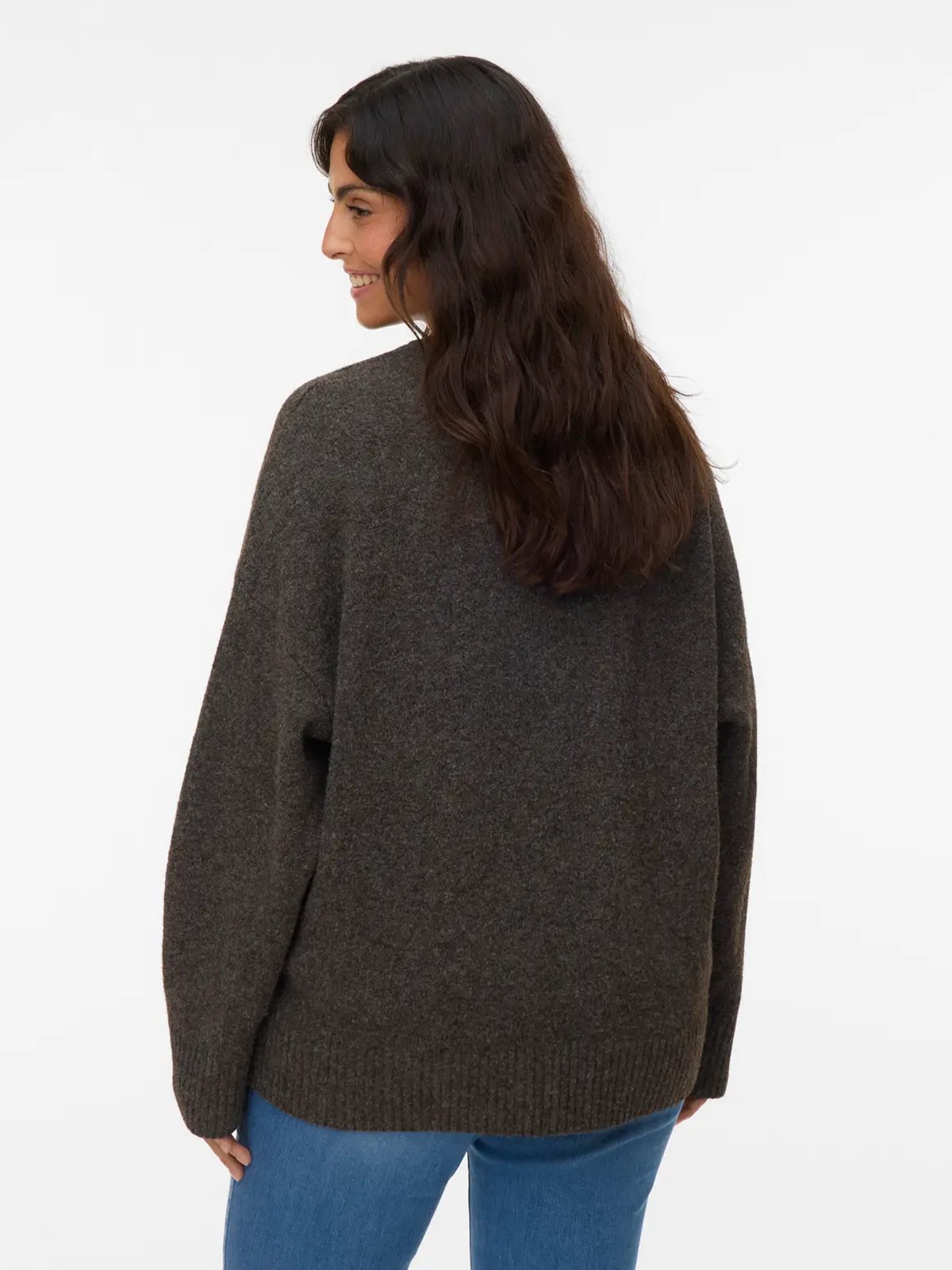 Vero Moda Curve Boom Long Sleeve O-Neck Pullover Chocolate Torte MELANGE