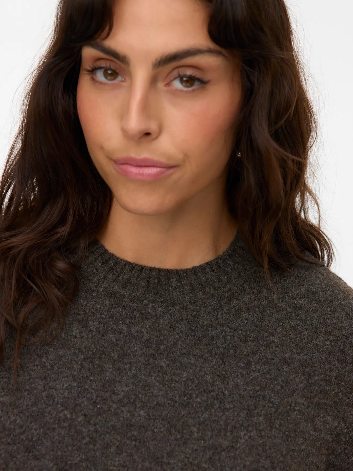 Vero Moda Curve Boom Long Sleeve O-Neck Pullover Chocolate Torte MELANGE