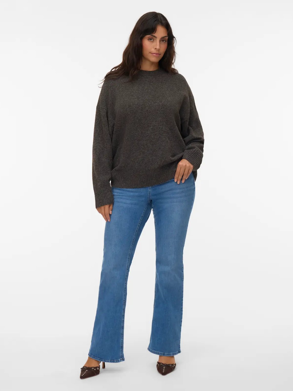 Vero Moda Curve Boom Long Sleeve O-Neck Pullover Chocolate Torte MELANGE