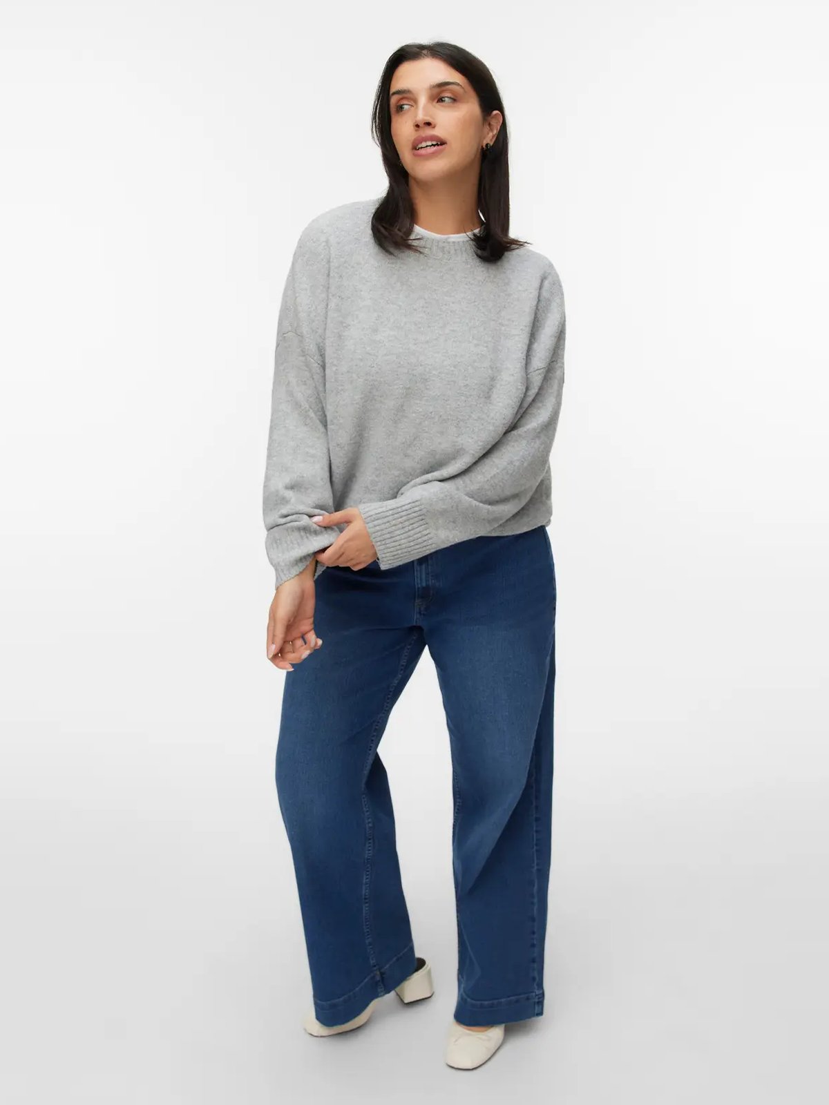 Vero Moda Curve Boom Long Sleeve O-Neck Pullover Light Grey Melange