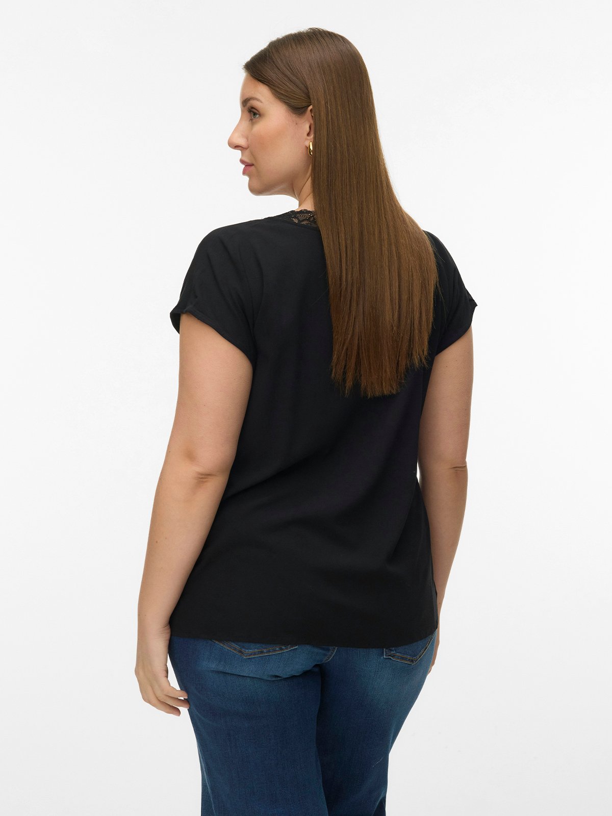Vero Moda Curve Bella Short Sleeve Lace Top Black