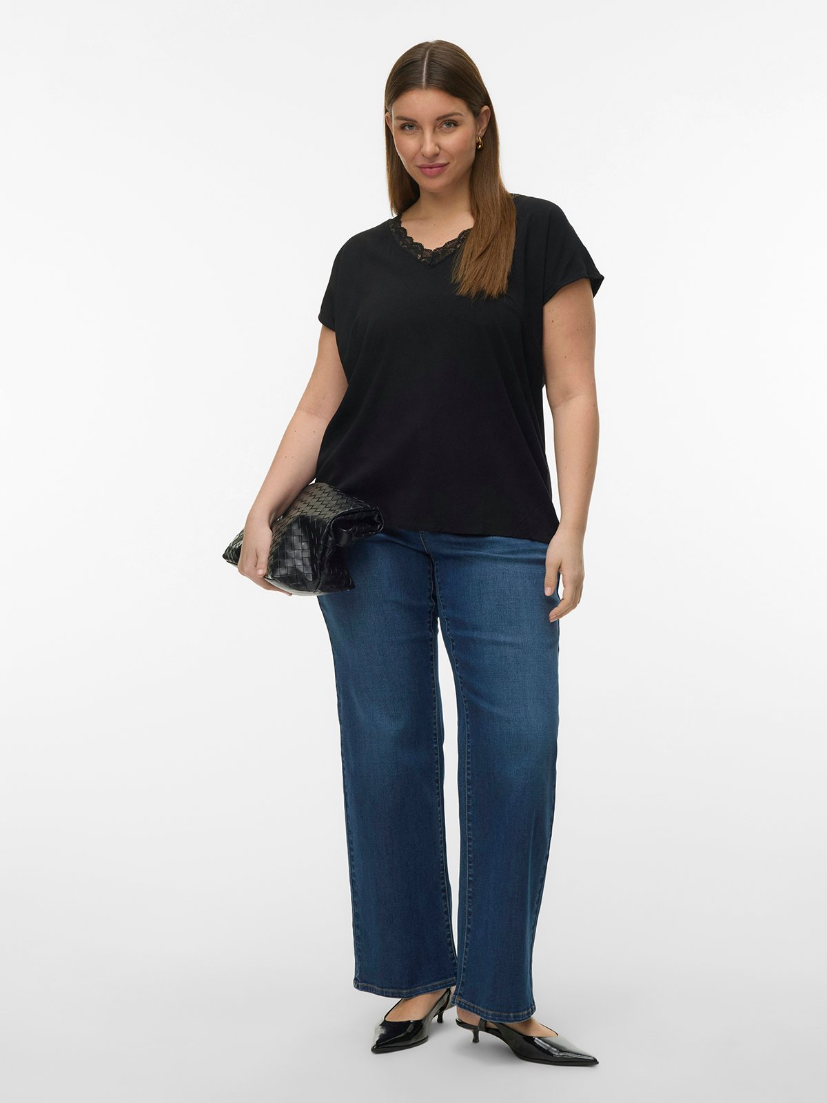 Vero Moda Curve Bella Short Sleeve Lace Top Black