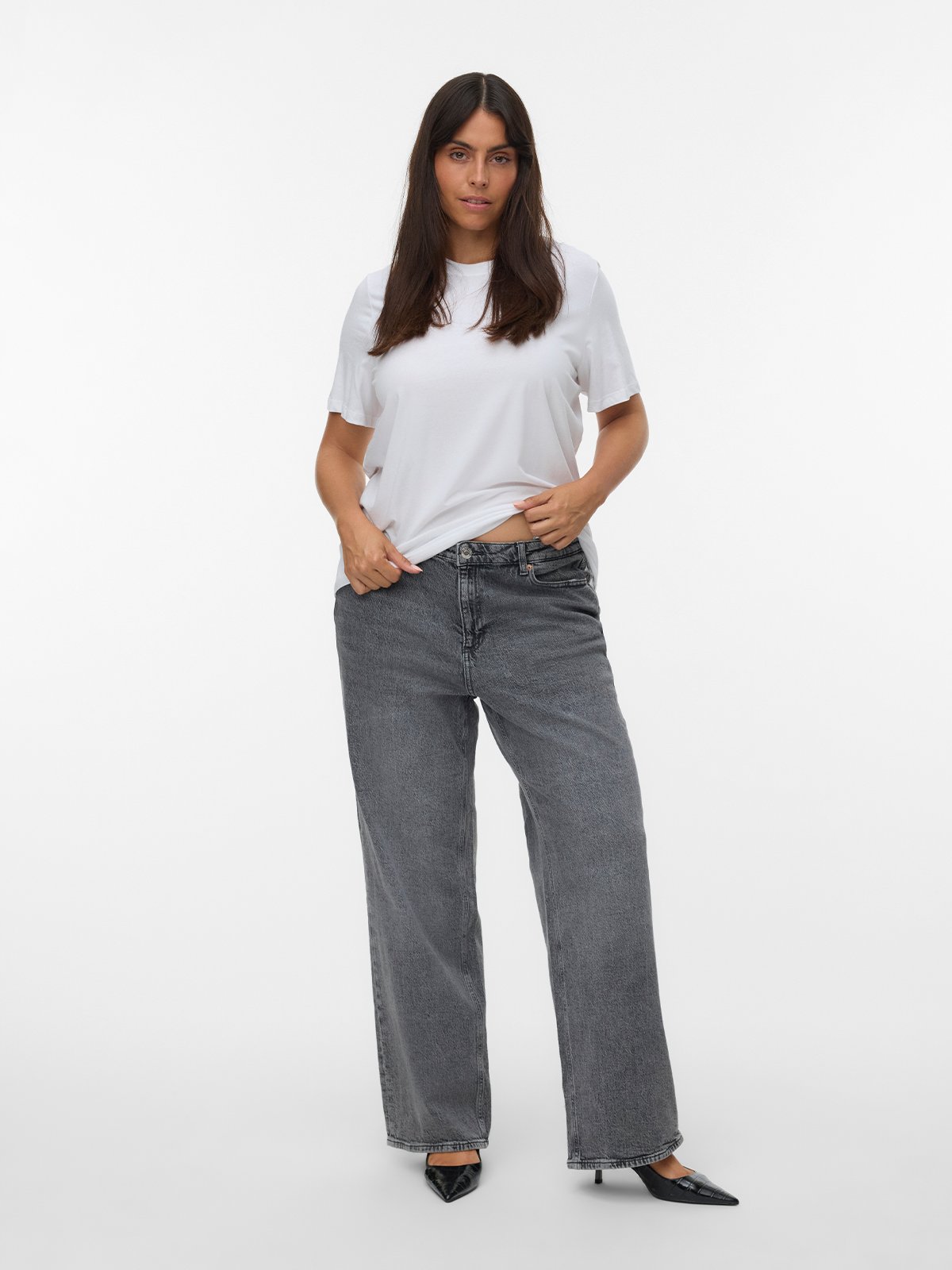 Vero Moda Curve Tessa High Rise Wide Jeans Medium Grey Denim