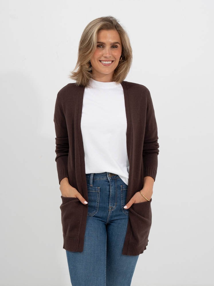 Vila Viril Open Long Sleeve Knit Cardigan Coffee Bean