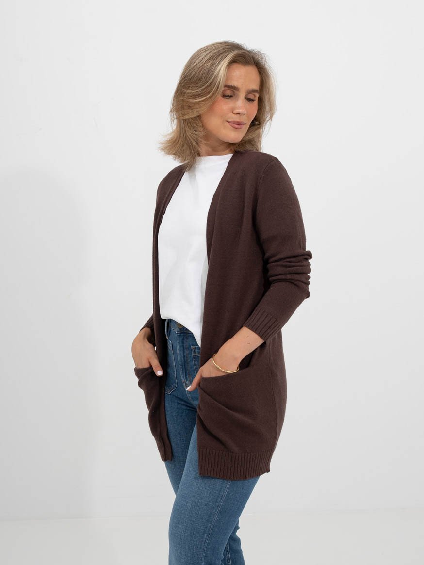 Vila Viril Open Long Sleeve Knit Cardigan Coffee Bean