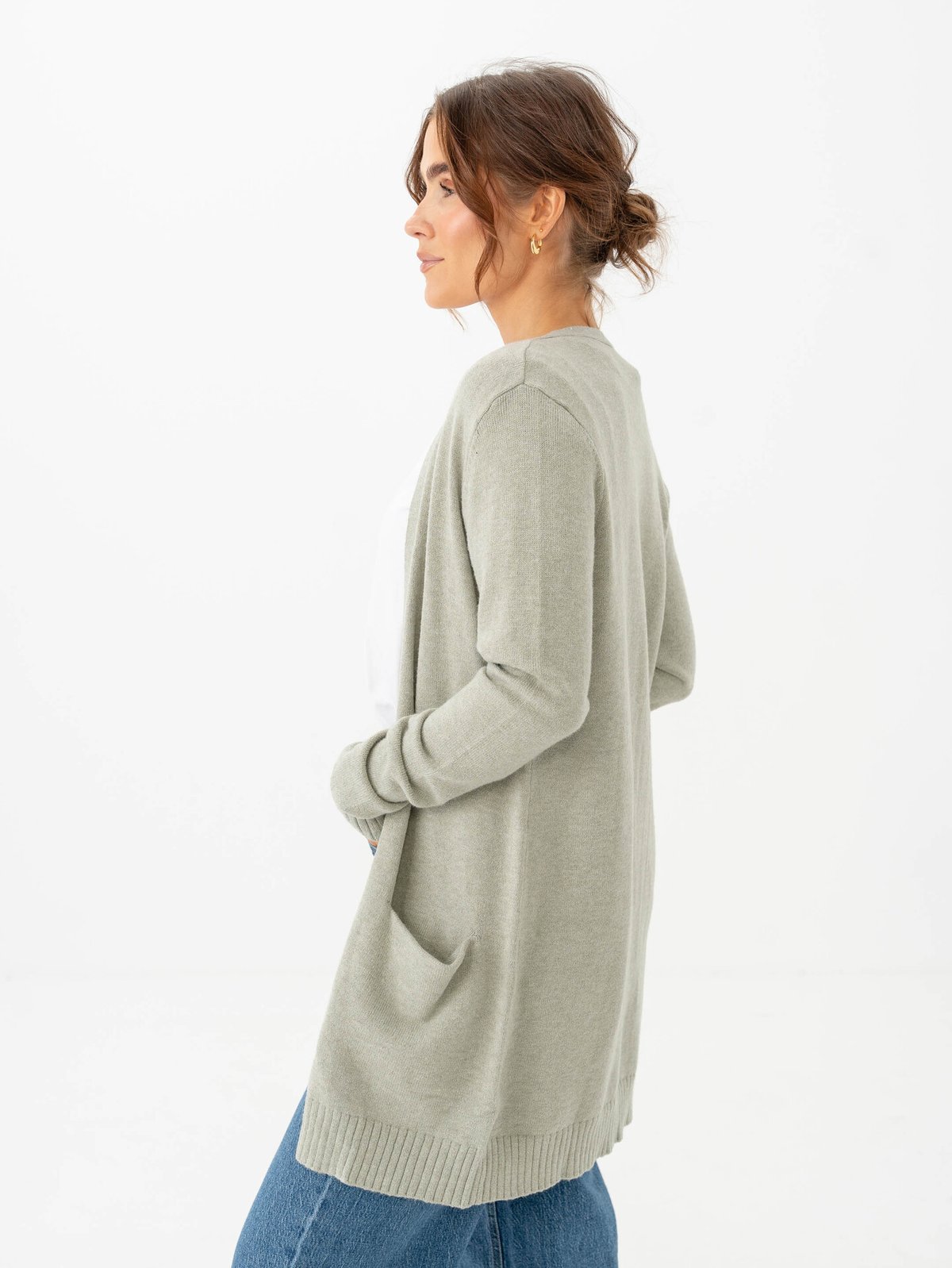 Vila Viril Open Long Sleeve Knit Cardigan Oil Green Melange