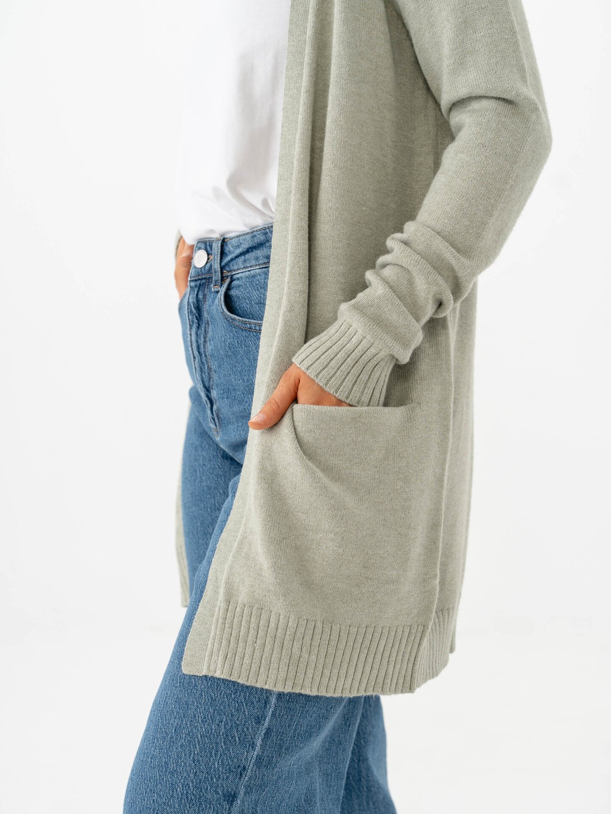 Vila Viril Open Long Sleeve Knit Cardigan Oil Green Melange