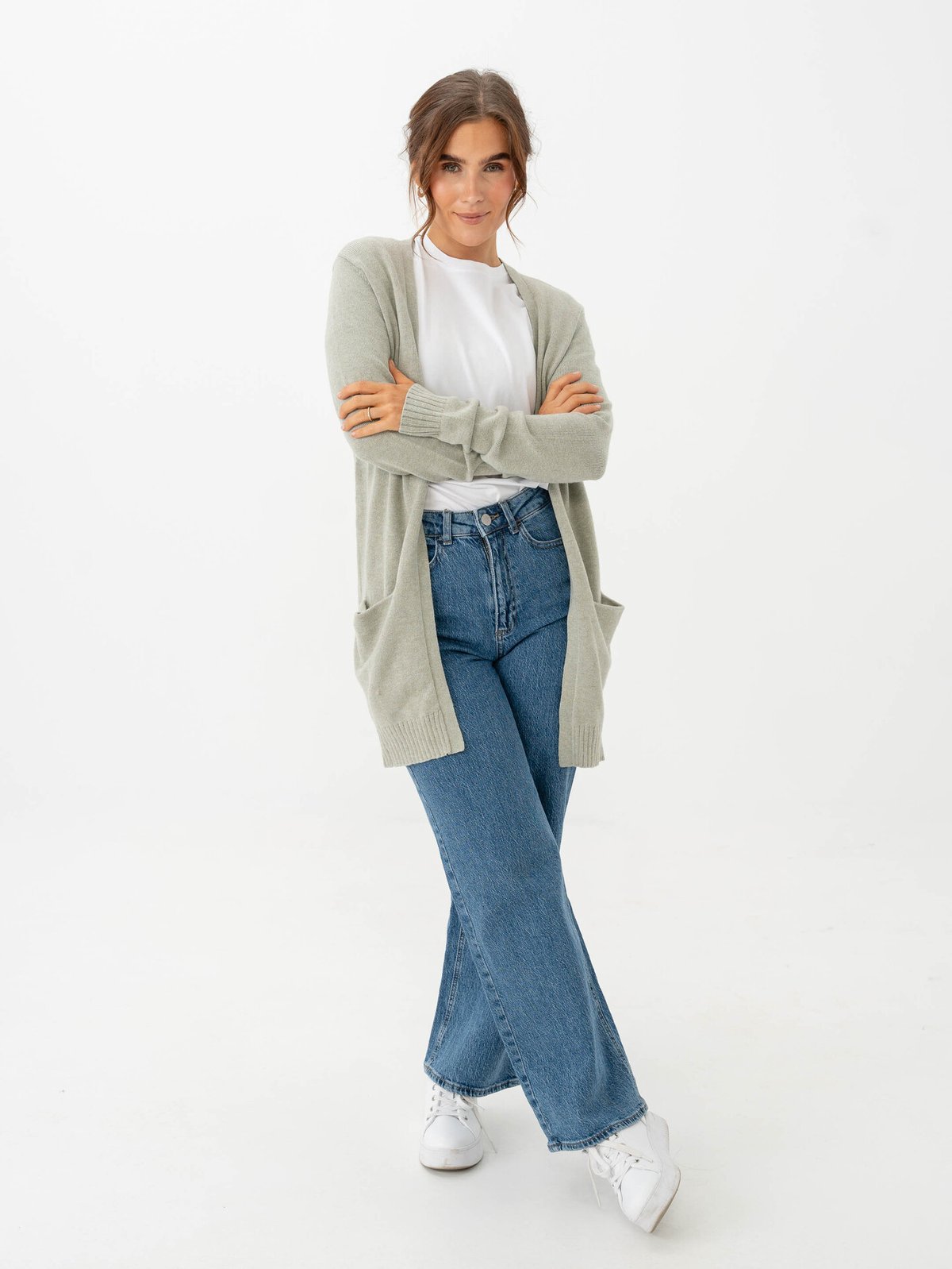 Vila Viril Open Long Sleeve Knit Cardigan Oil Green Melange