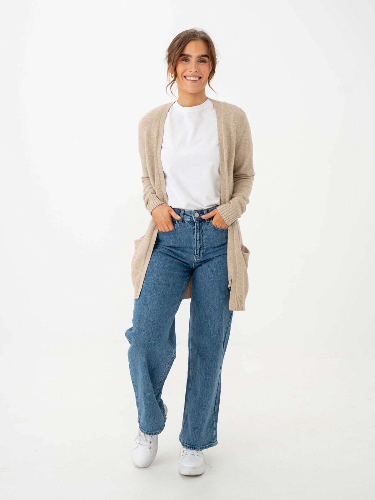 Vila Viril Open Long Sleeve Knit Cardigan Natural Melange