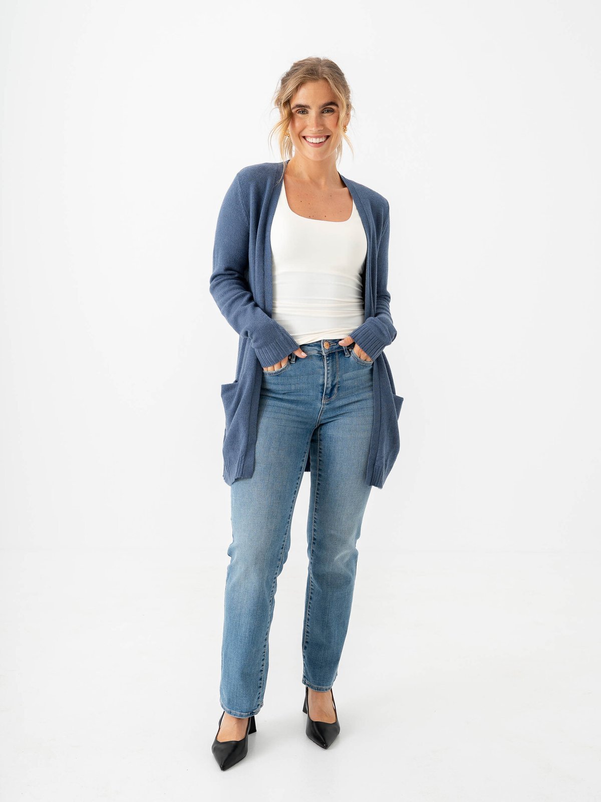 Vila Viril Open Long Sleeve Knit Cardigan Vintage Indigo