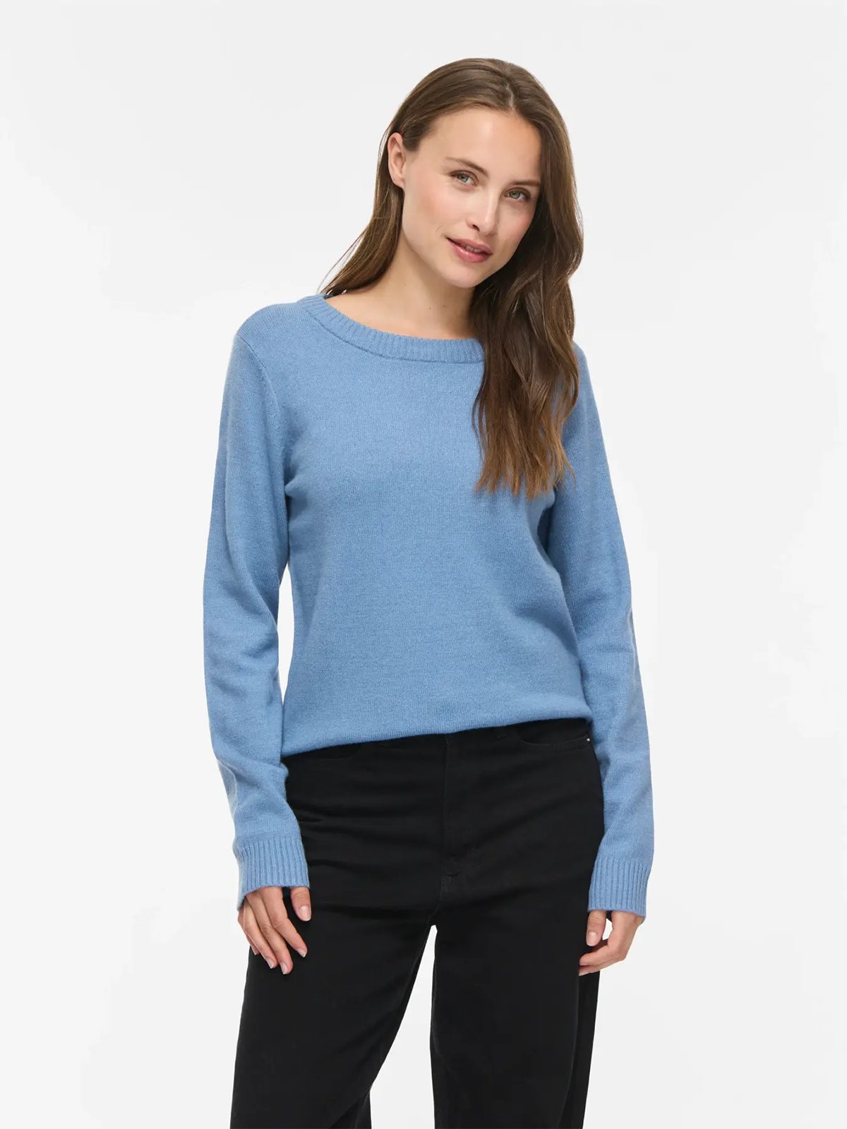 Vila Ril O-Neck Long Sleeve Knit Top Blue Shadow Dark Melange