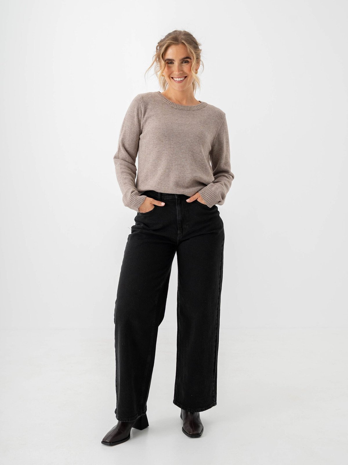 Vila Ril O-Neck Long Sleeve Knit Top Falcon Melange