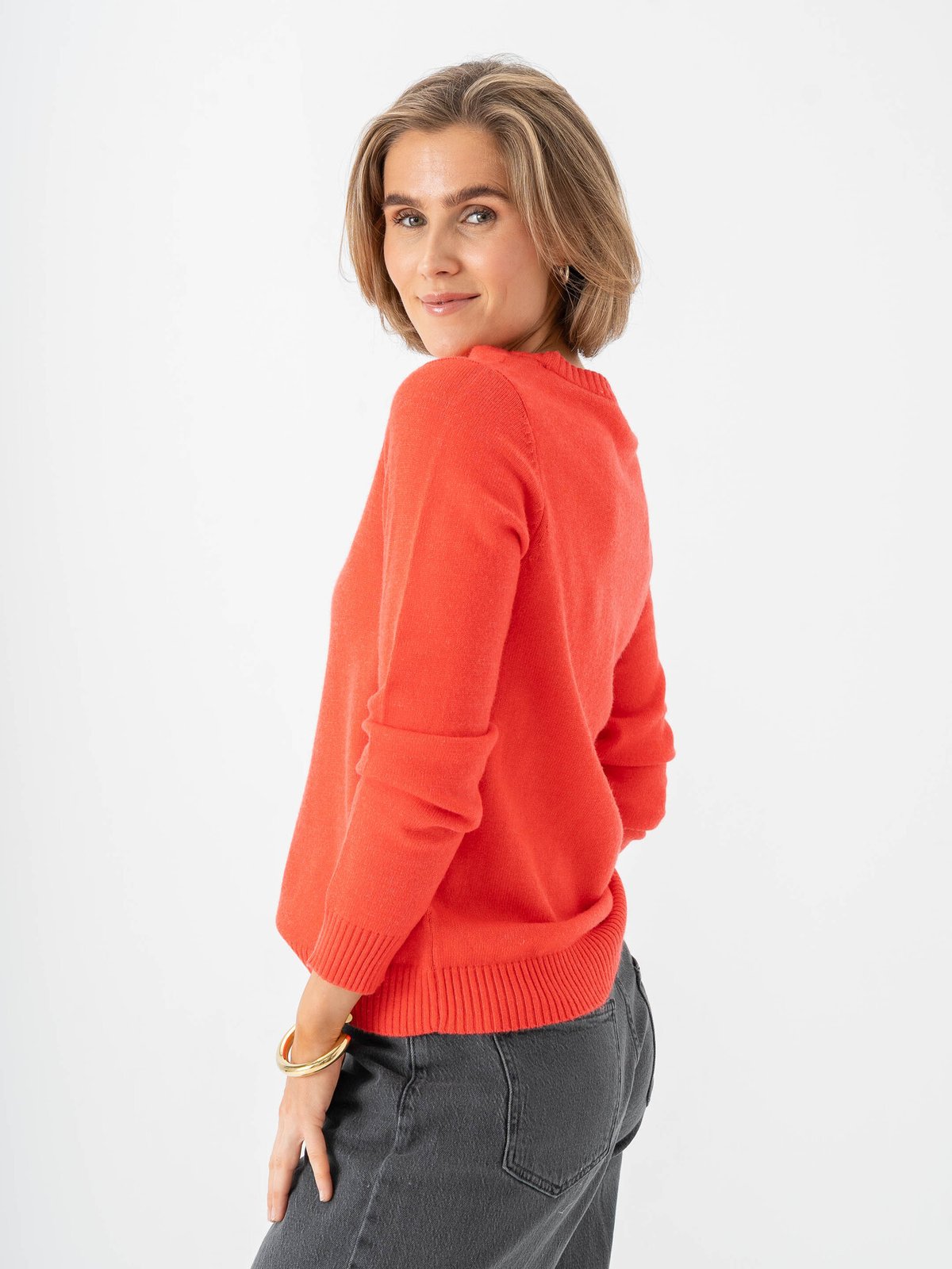 Vila Ril O-Neck Long Sleeve Knit Top Hibiscus Dark Melange