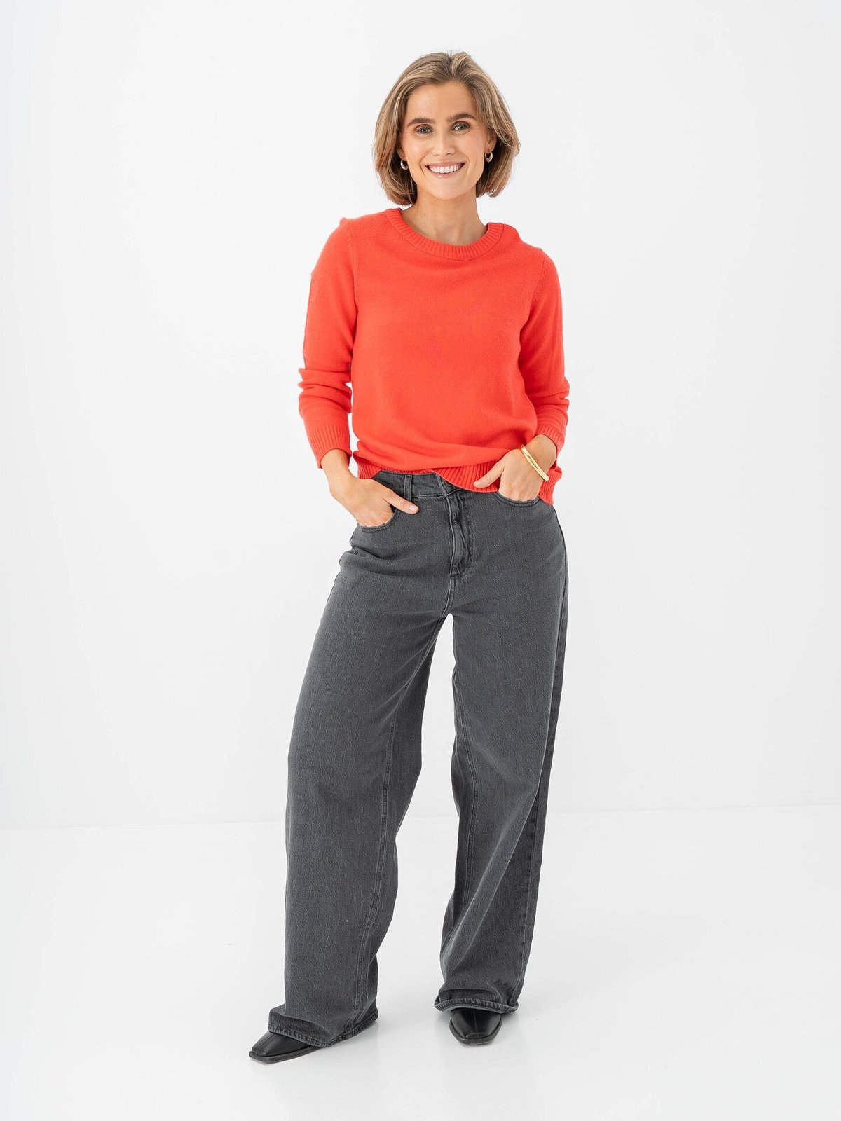 Vila Ril O-Neck Long Sleeve Knit Top Hibiscus Dark Melange