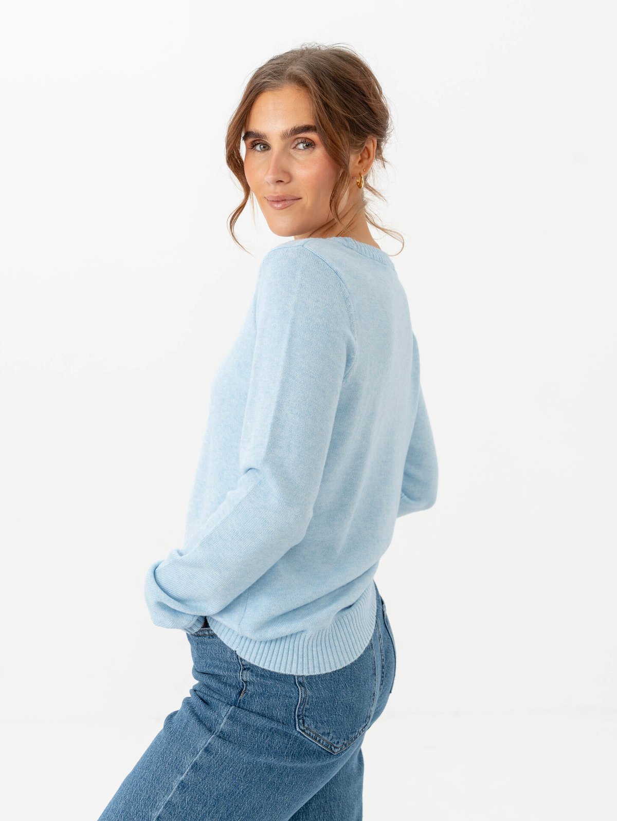 Vila Ril O-Neck Long Sleeve Knit Top Kentucky Blue Melange