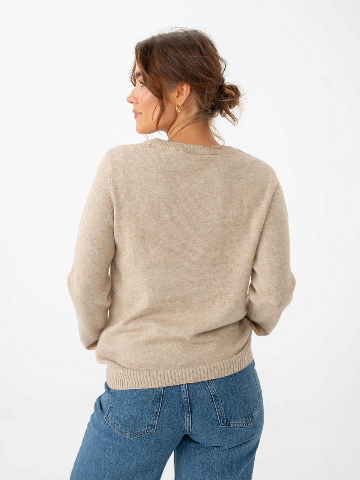 Vila Ril O-Neck Long Sleeve Knit Top Natural Melange