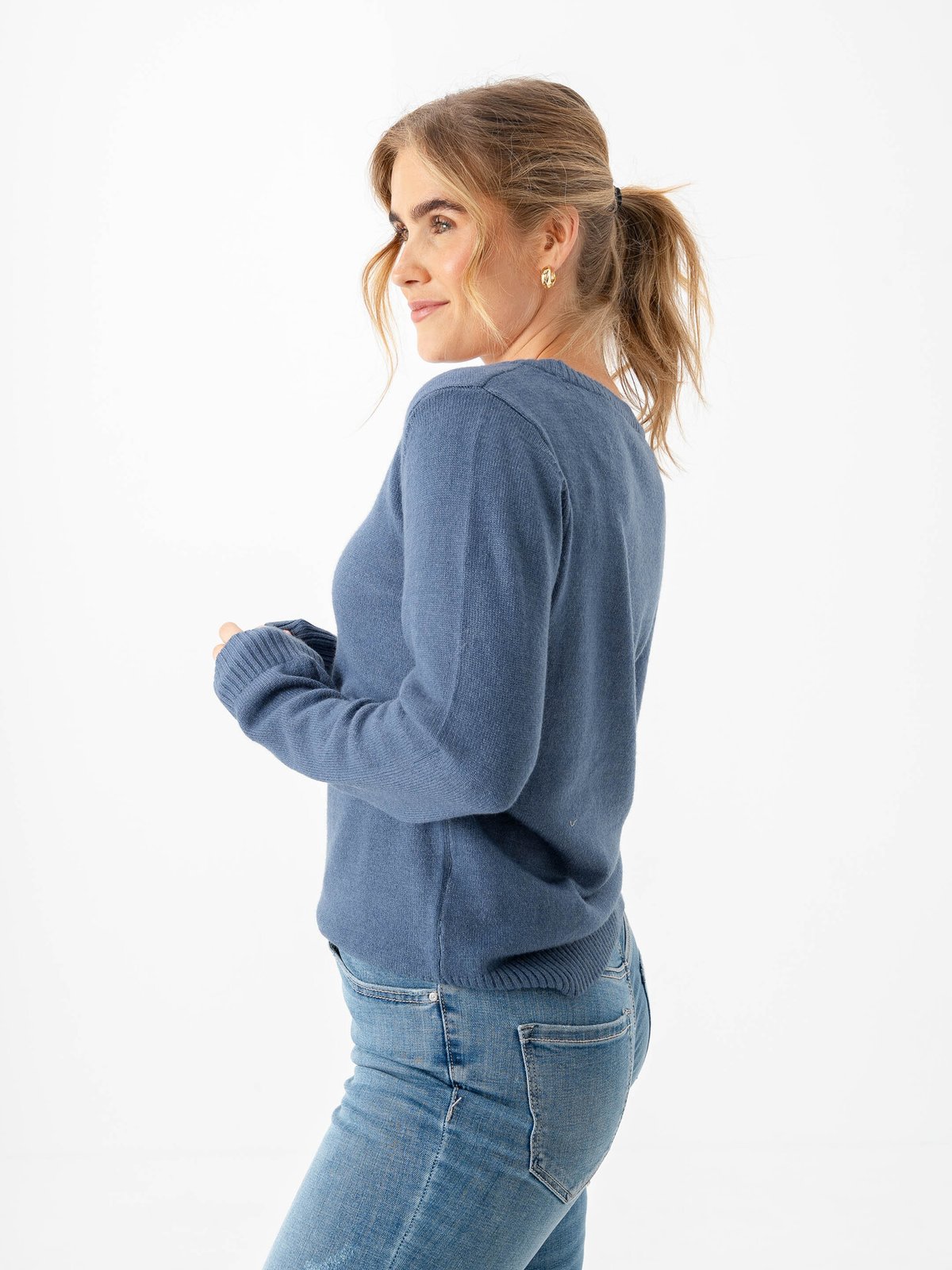 Vila Ril O-Neck Long Sleeve Knit Top Vintage Indigo Dark Melange