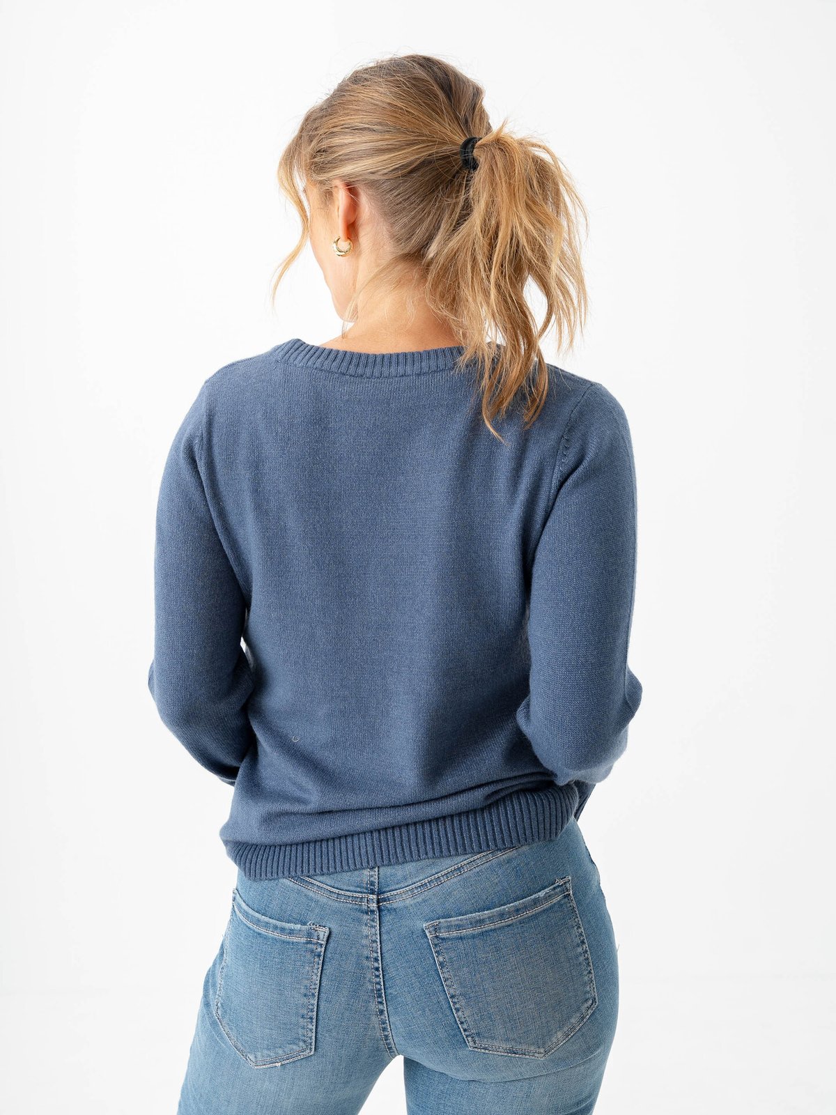 Vila Ril O-Neck Long Sleeve Knit Top Vintage Indigo Dark Melange