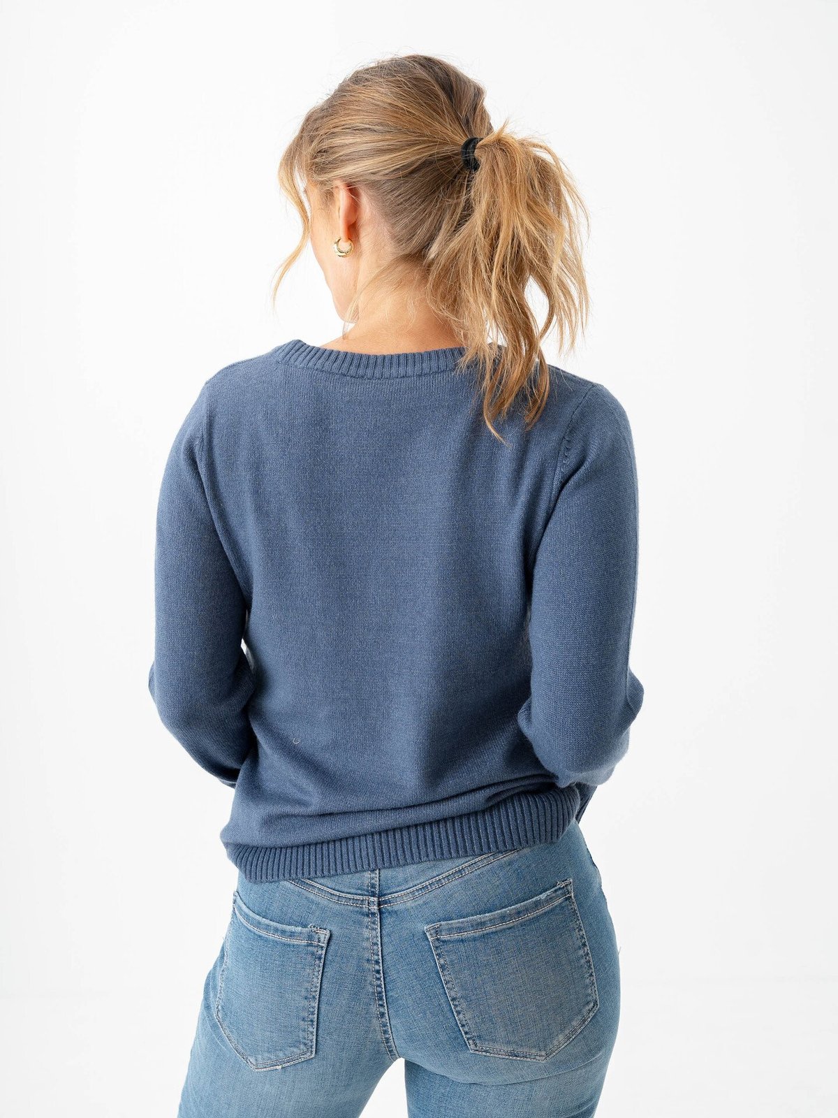 Vila Ril O-Neck Long Sleeve Knit Top Vintage Indigo Dark Melange