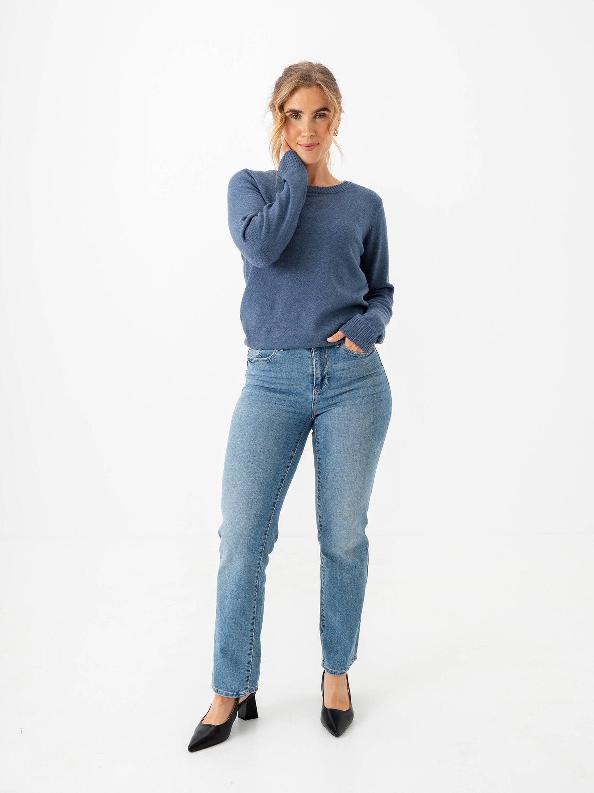 Vila Ril O-Neck Long Sleeve Knit Top Vintage Indigo Dark Melange